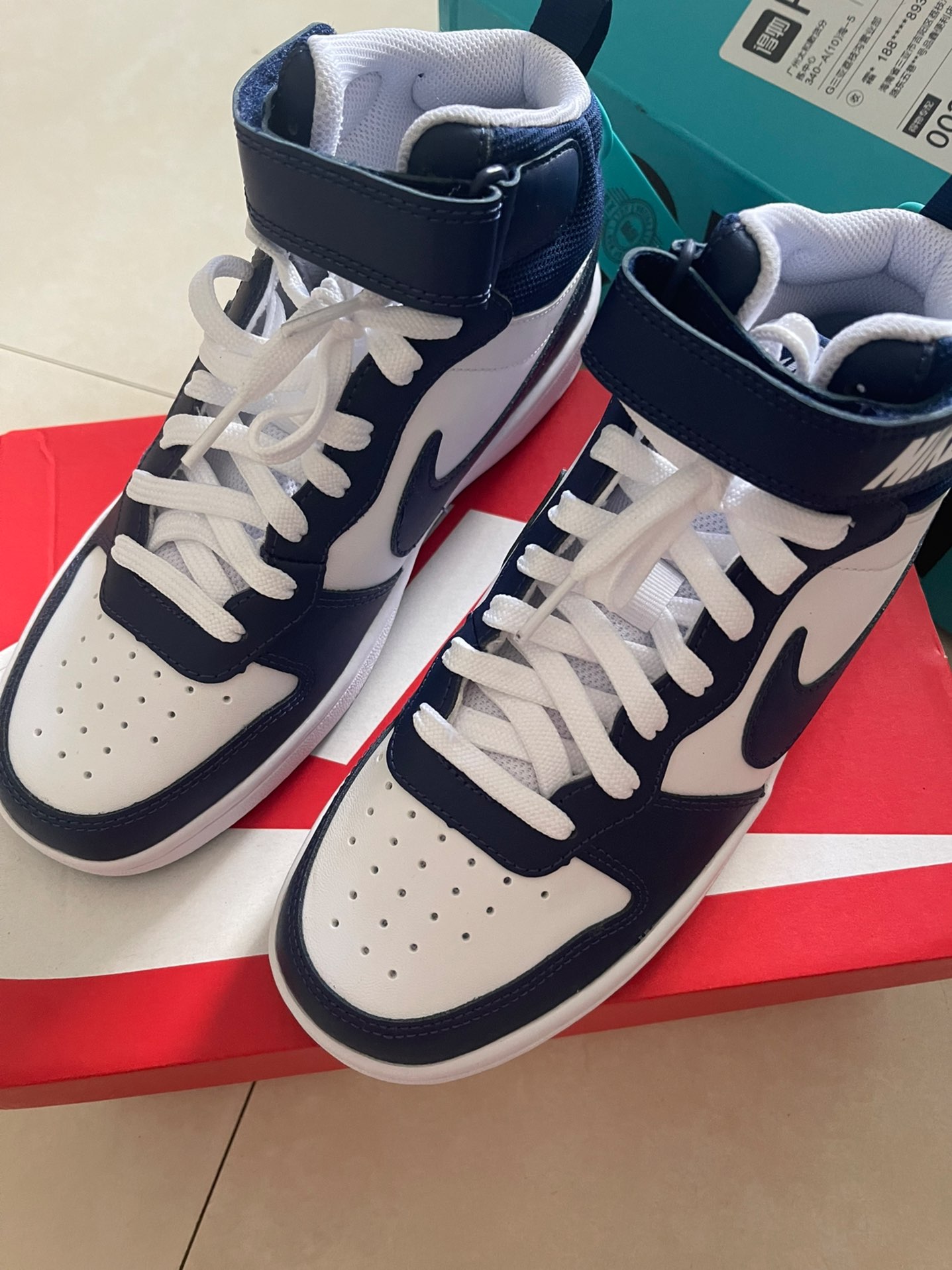 custom review-Nike Court Borough MID 2 MID Топ Детские Скейтбординги Сине-белый