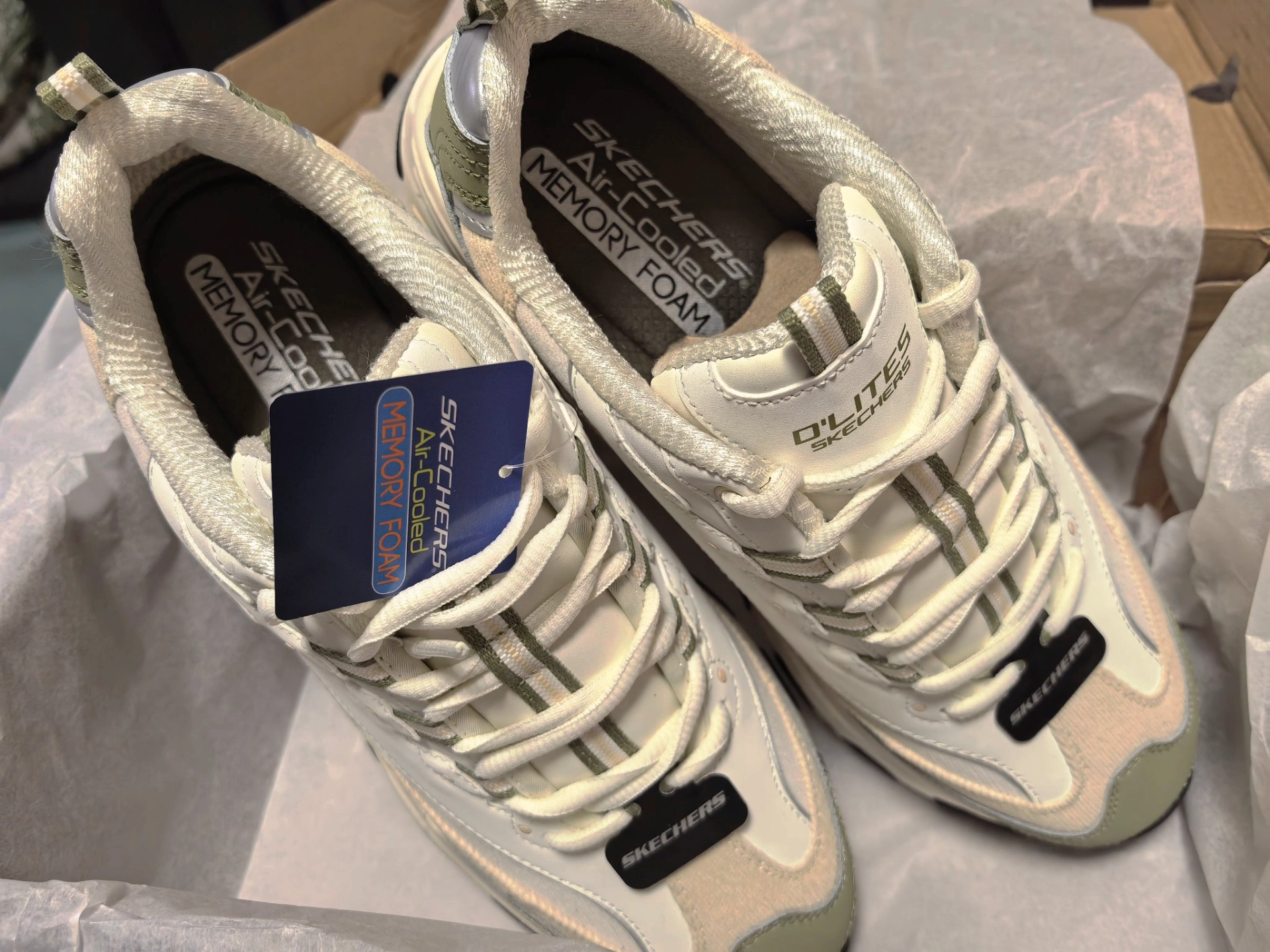 custom review-Skechers D'LITES 1,0 Амортизация Рекомендуемый рост Увеличение Низкий Топ Толстая подошва Кроссовки Мужские Белый Зеленый