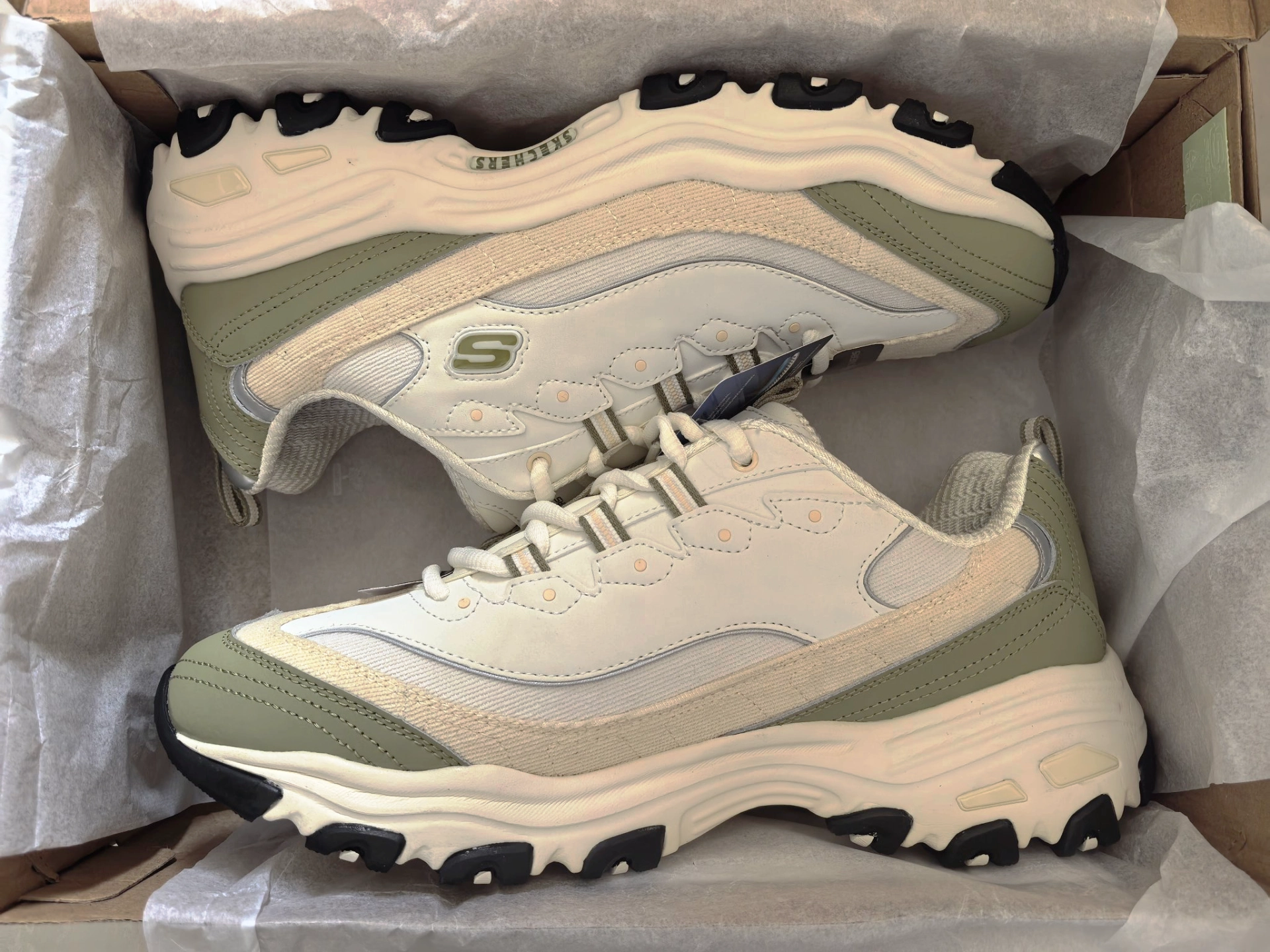 custom review-Skechers D'LITES 1,0 Амортизация Рекомендуемый рост Увеличение Низкий Топ Толстая подошва Кроссовки Мужские Белый Зеленый