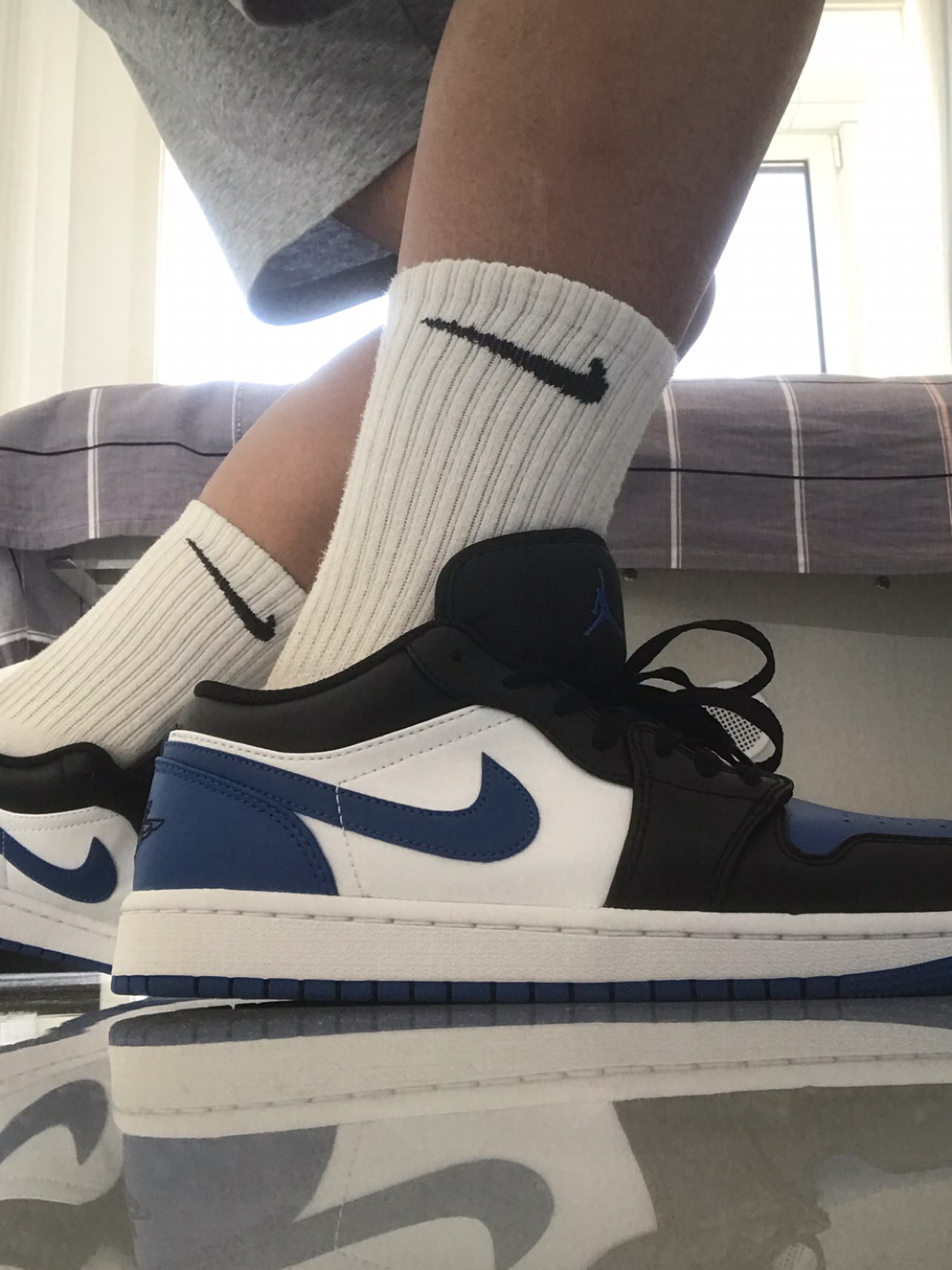 custom review-Jordan Air Jordan 1 Low 'Королевский Палец' Низкий Топ Винтажные Баскетбольные Кроссовки Мужские Черный Синий Белый