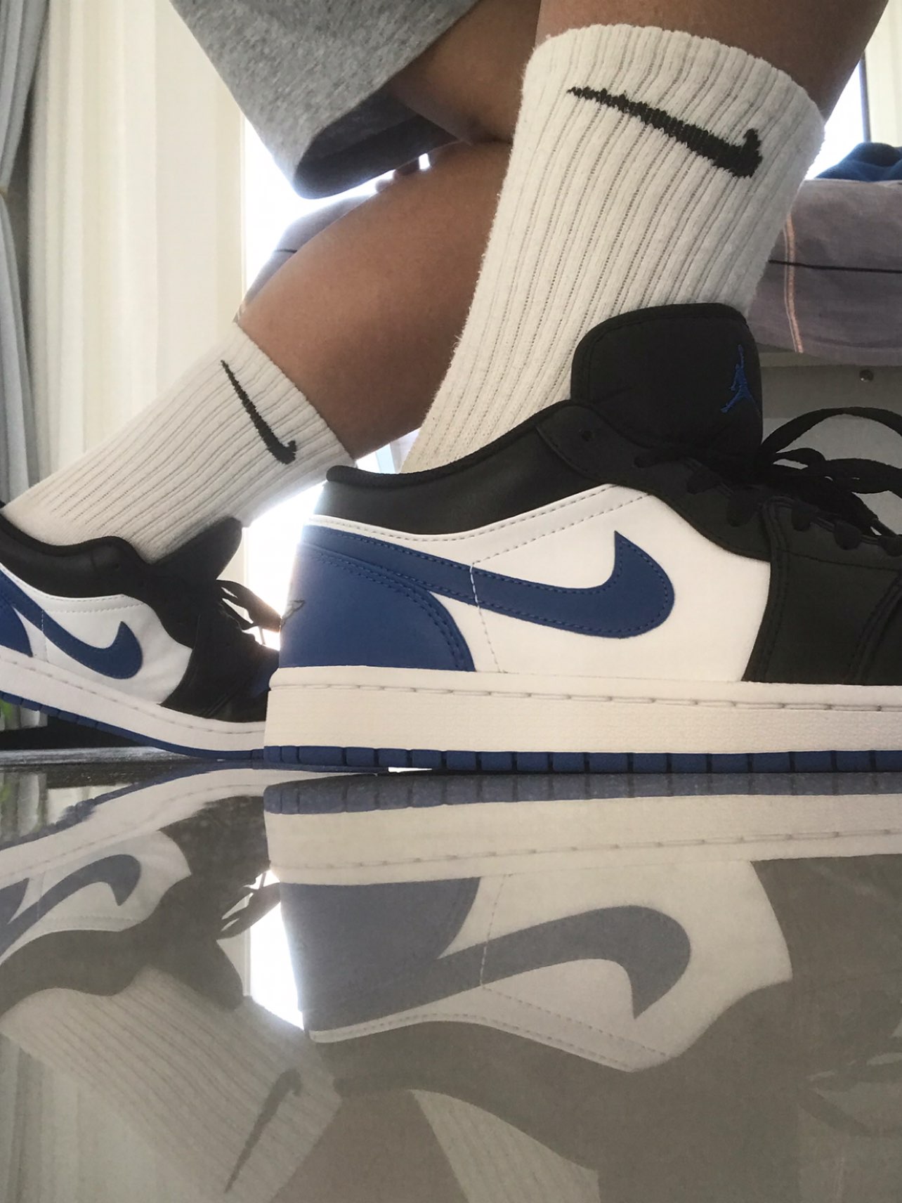 custom review-Jordan Air Jordan 1 Low 'Королевский Палец' Низкий Топ Винтажные Баскетбольные Кроссовки Мужские Черный Синий Белый