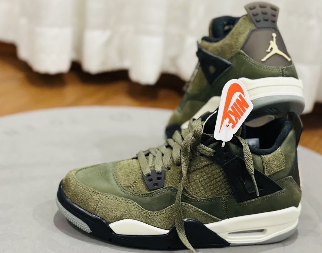 custom review-Jordan Air Джордан 4 Технология 'Оливковый' Противоскользящий Устойчивый к истиранию MID Баскетбольные кроссовки для детей Зеленый