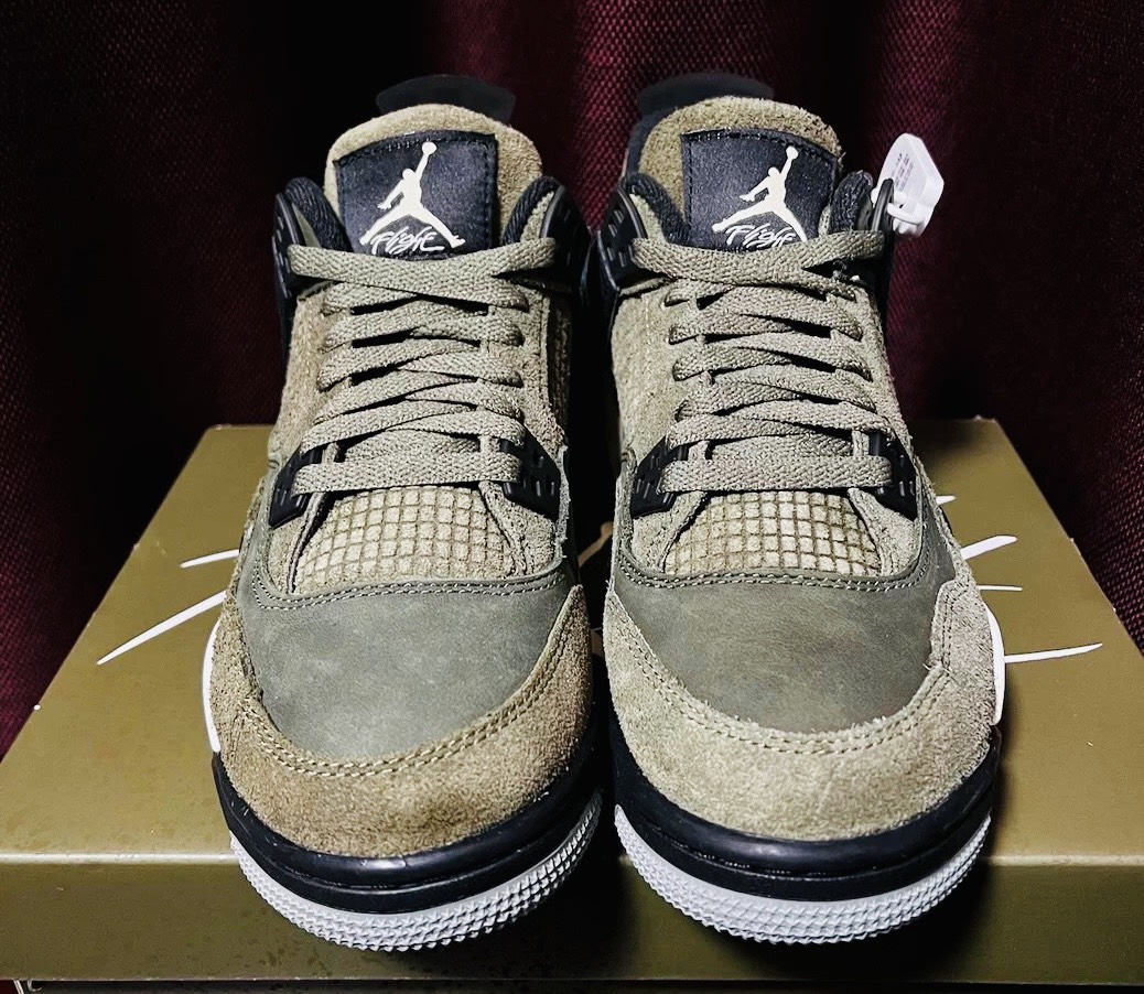 custom review-Jordan Air Джордан 4 Технология 'Оливковый' Противоскользящий Устойчивый к истиранию MID Баскетбольные кроссовки для детей Зеленый