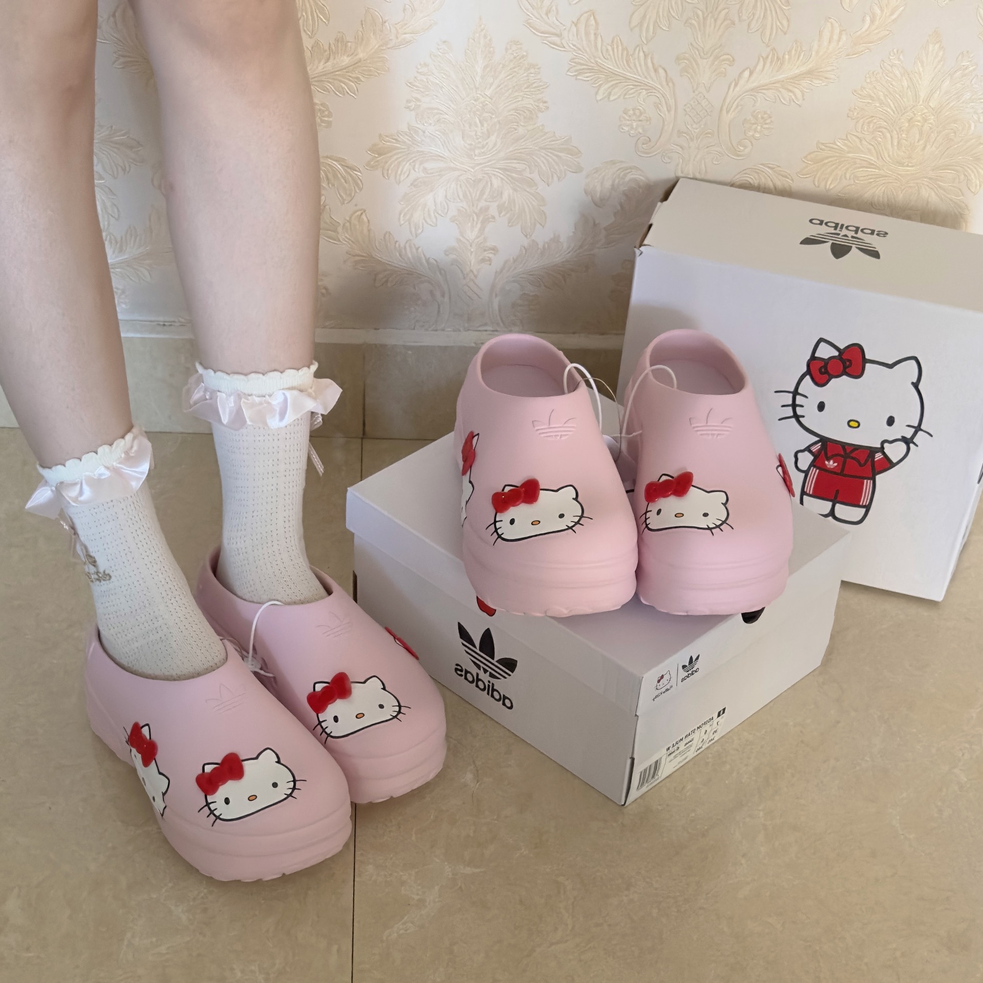 custom review-Hello Kitty x Adidas Originals AdiFOM Stan Smith Mule Антибактериальные противоскользящие домашние тапочки для женщин розовые