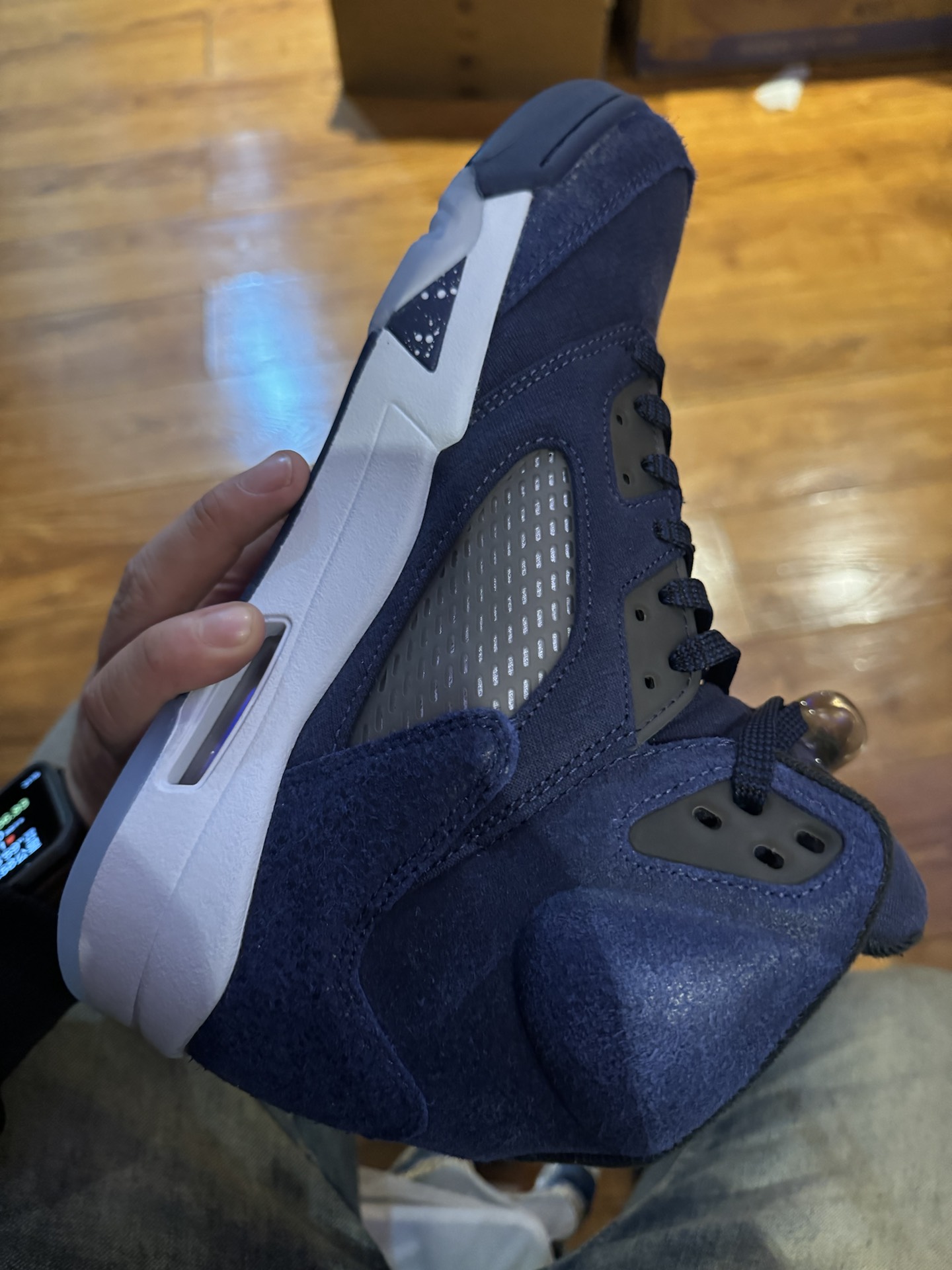 custom review-Jordan Air Джордан 5 'Georgetown' Высокий Топ Винтажные Баскетбольные Кроссовки Мужские Темно-Синие