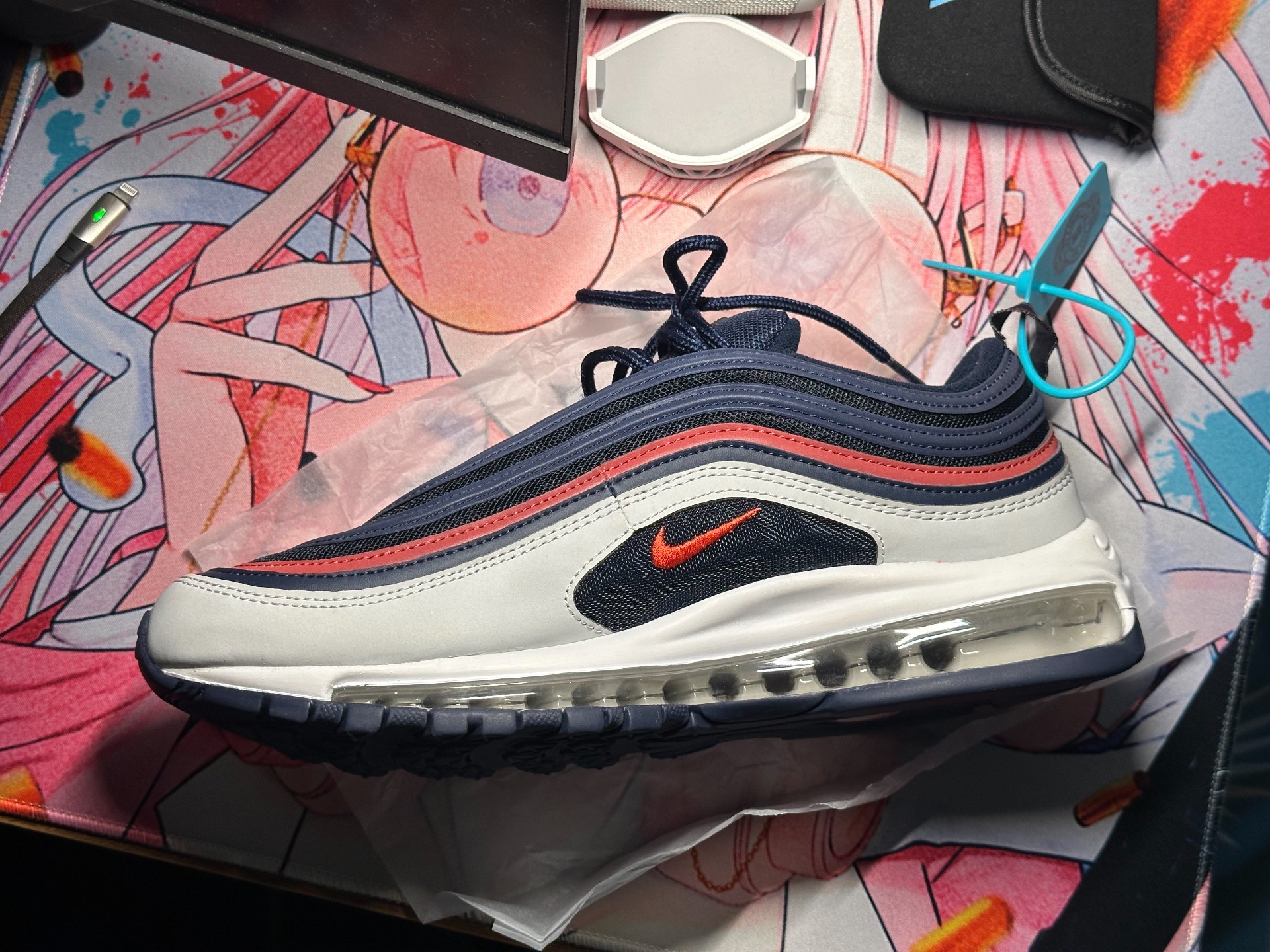 custom review-Nike Air Max 97 Low Топ Casual Мужской Белый Синий Красный