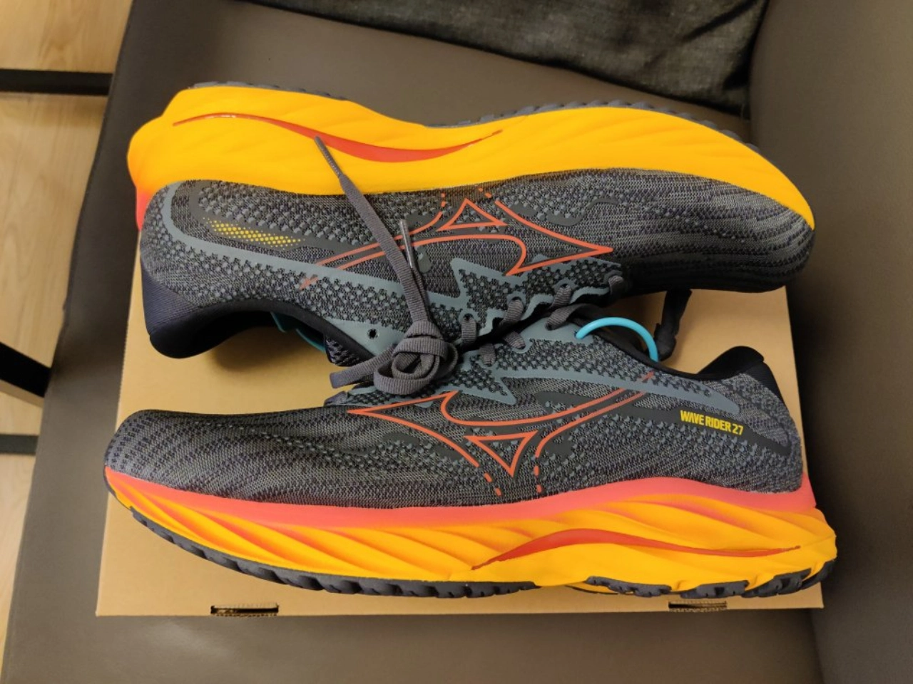 custom review-Mizuno Wave Rider 27 Противоскользящие и Устойчивые к Износу Поддержка Низкий Топ Беговые кроссовки Мужские Серый Оранжевый