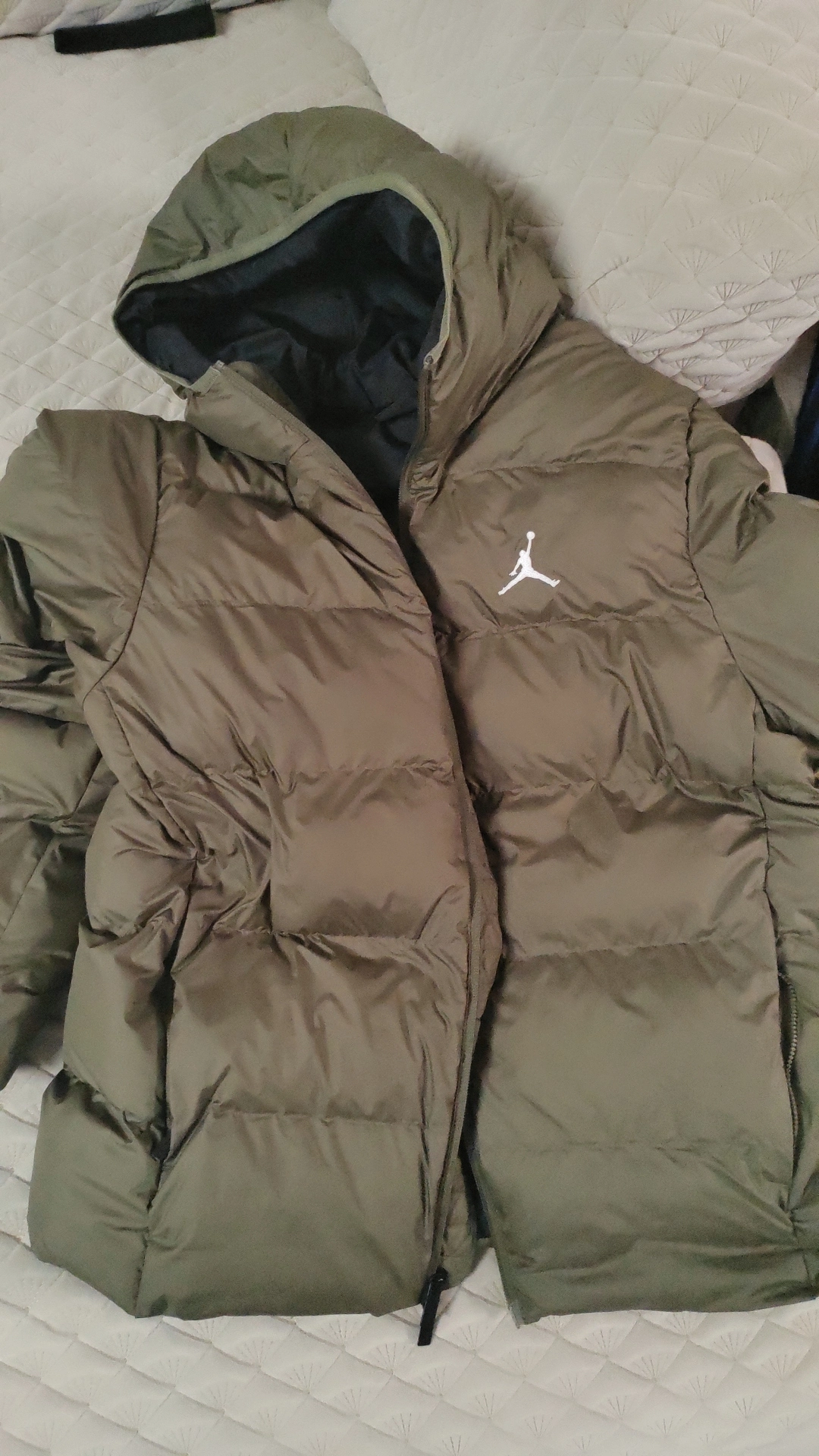 custom review-Джордан Brooklyn Пуховик Мужской Средний Оливковый Зеленый Черный