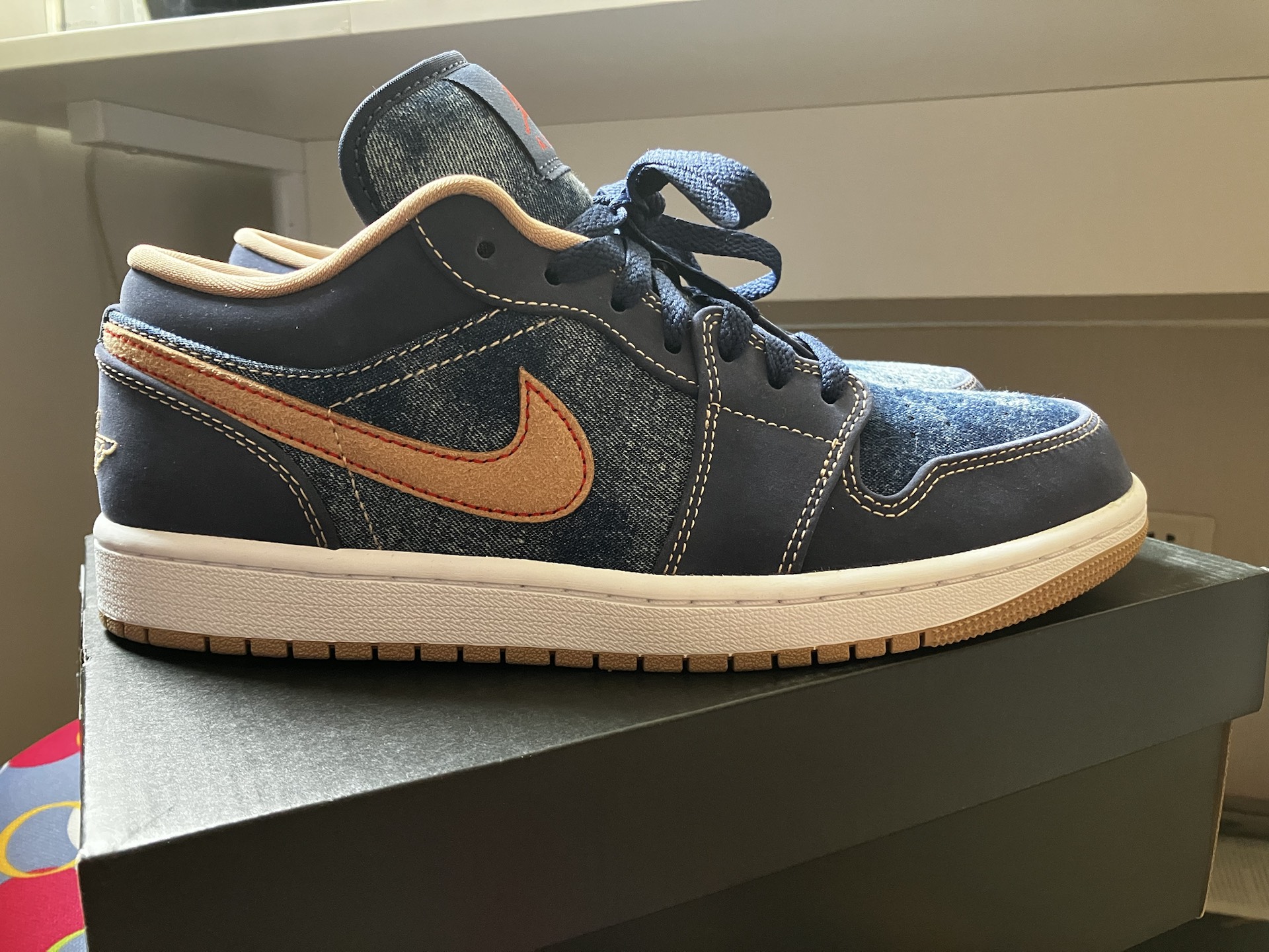 custom review-Jordan Air Jordan 1 Low SE 'Деним' Низкий Топ Винтажные Баскетбольные Кроссовки Мужские Джинсовый Синий