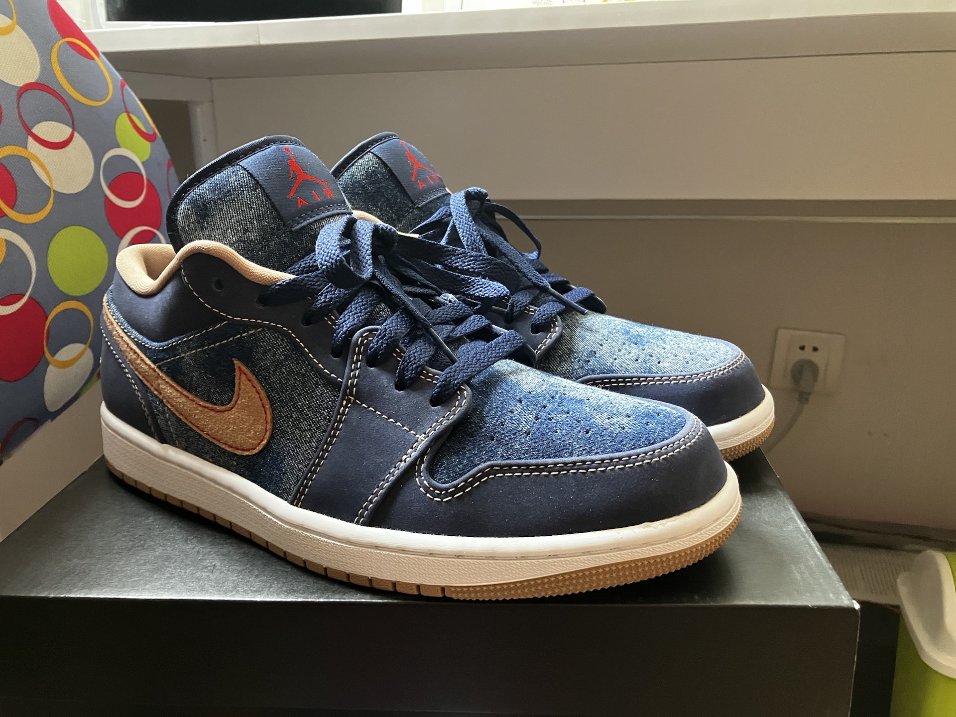 custom review-Jordan Air Jordan 1 Low SE 'Деним' Низкий Топ Винтажные Баскетбольные Кроссовки Мужские Джинсовый Синий
