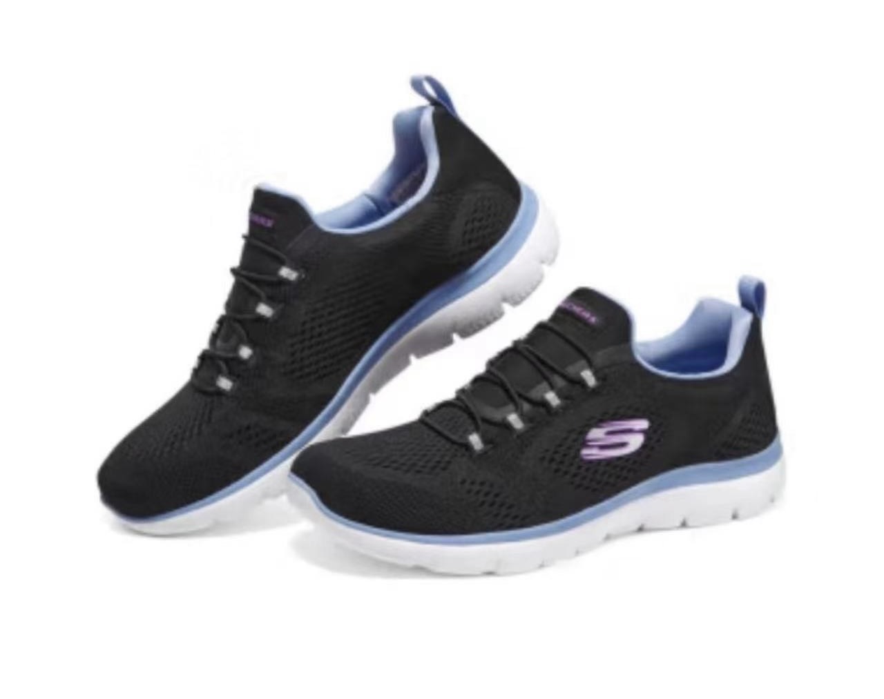 custom review-Skechers Summits Устойчивая к истиранию Низкая Повседневная Обувь Женская Черная Синяя