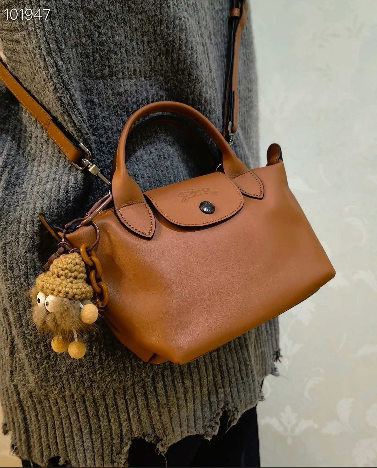 龙骧longchamp棕色牛皮mini真的好好看