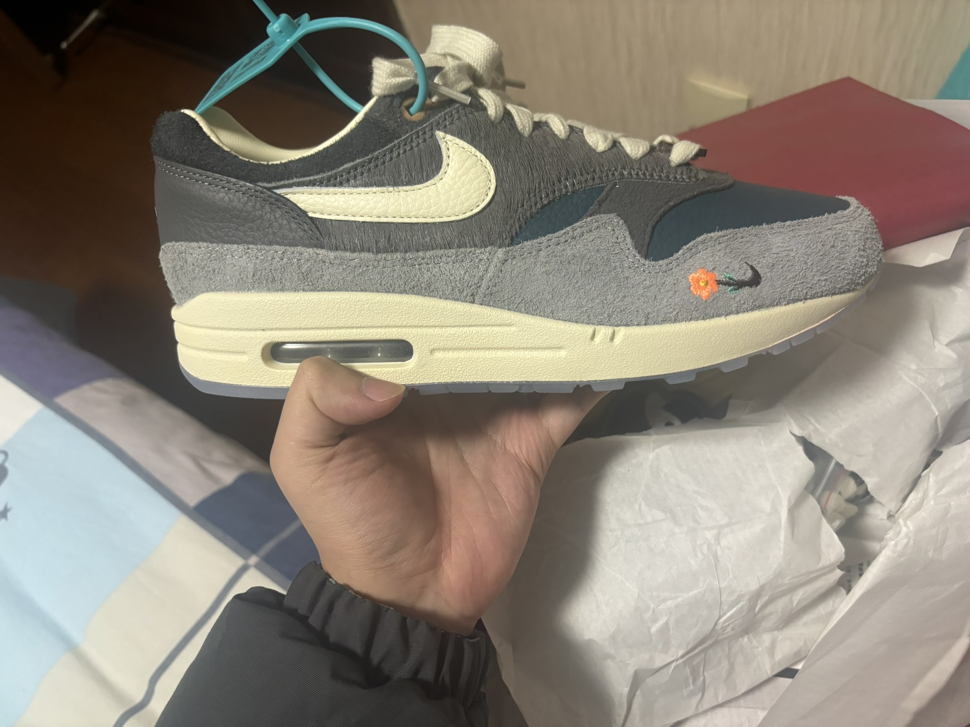 custom review-Kasina x Nike Air Max 1 Low Топ Повседневные Беговые Кроссовки Унисекс Серый Синий