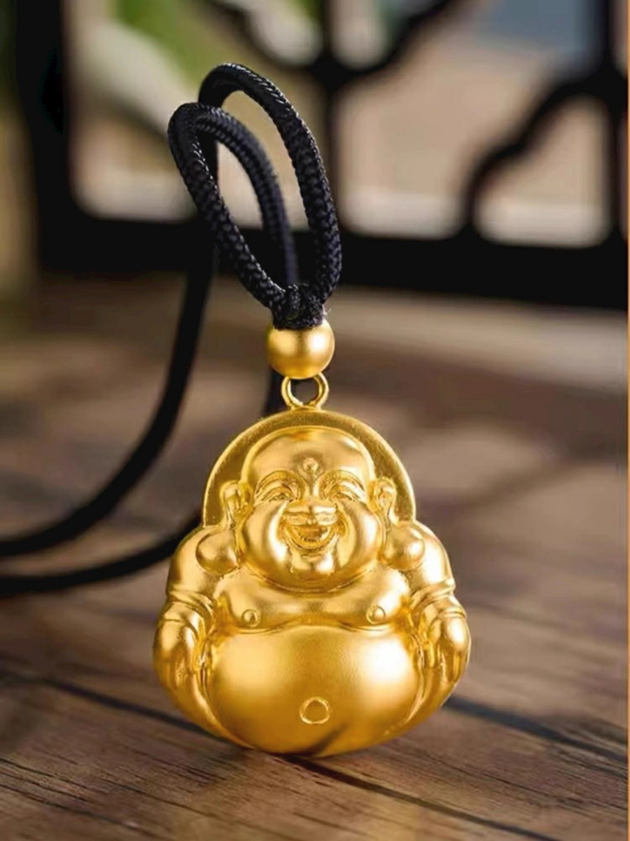 镇声珠宝 黄金弥勒佛吊坠,金灿灿的太耀眼了