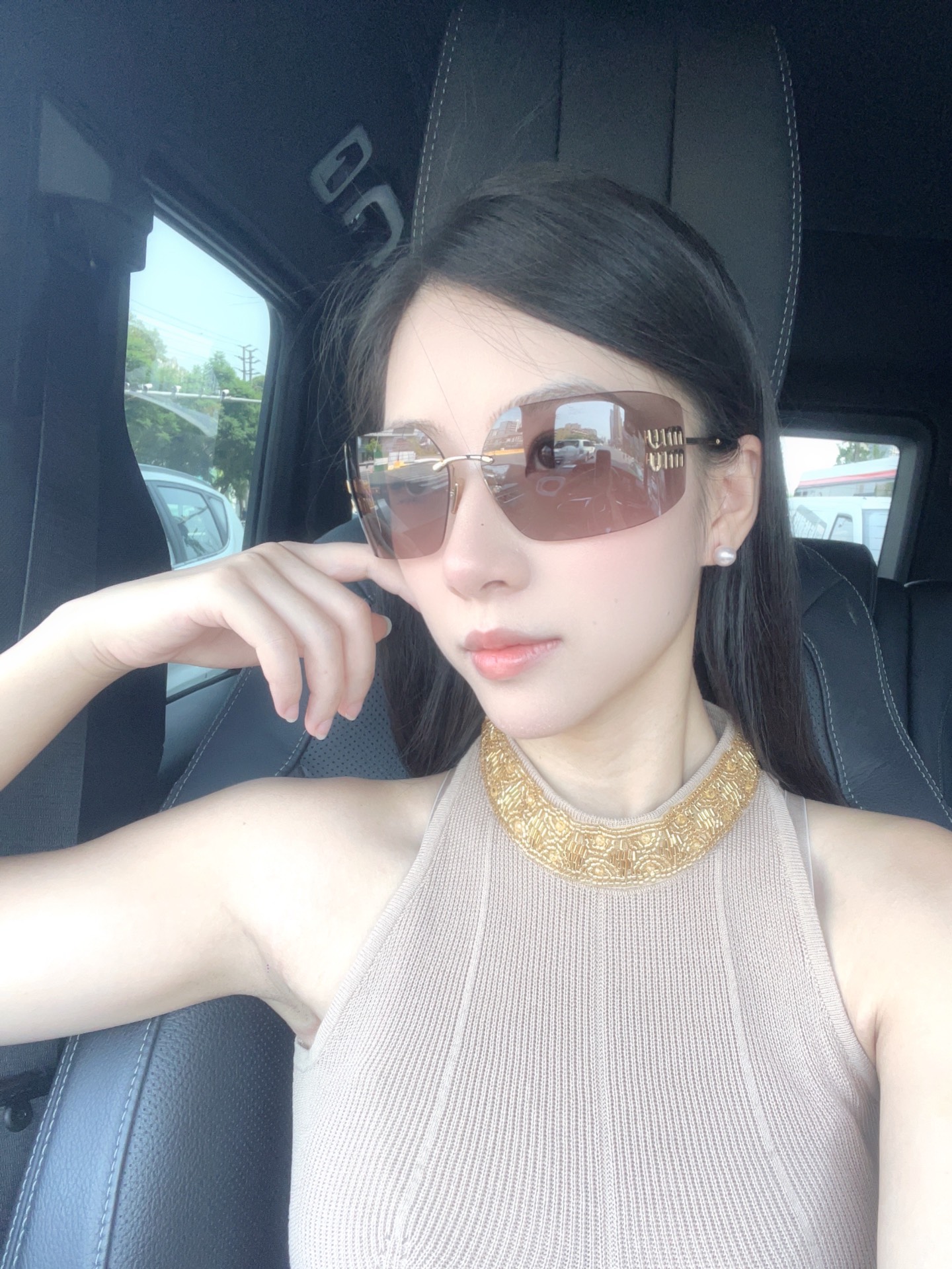 custom review-MIU MIU Нерегулярная форма Солнцезащитные очки Женские Золото