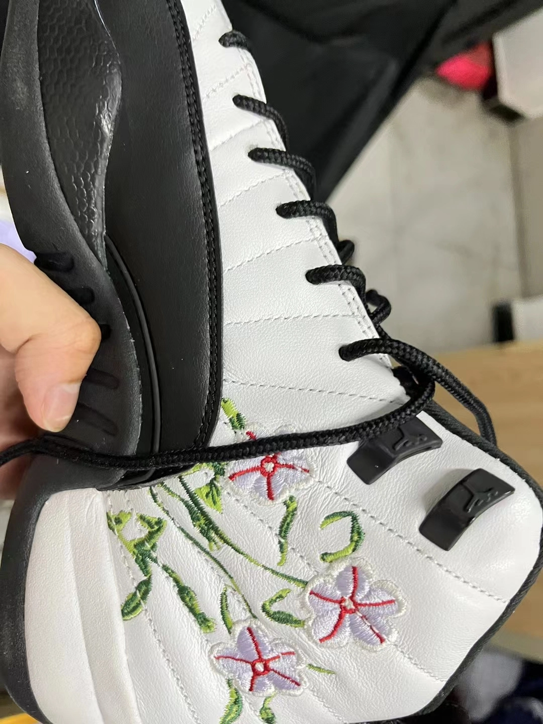 custom review-Jordan Air Джордан 12 Цветочный Износостойкий Высокий Топ Детские Баскетбольные Кроссовки Черный Белый