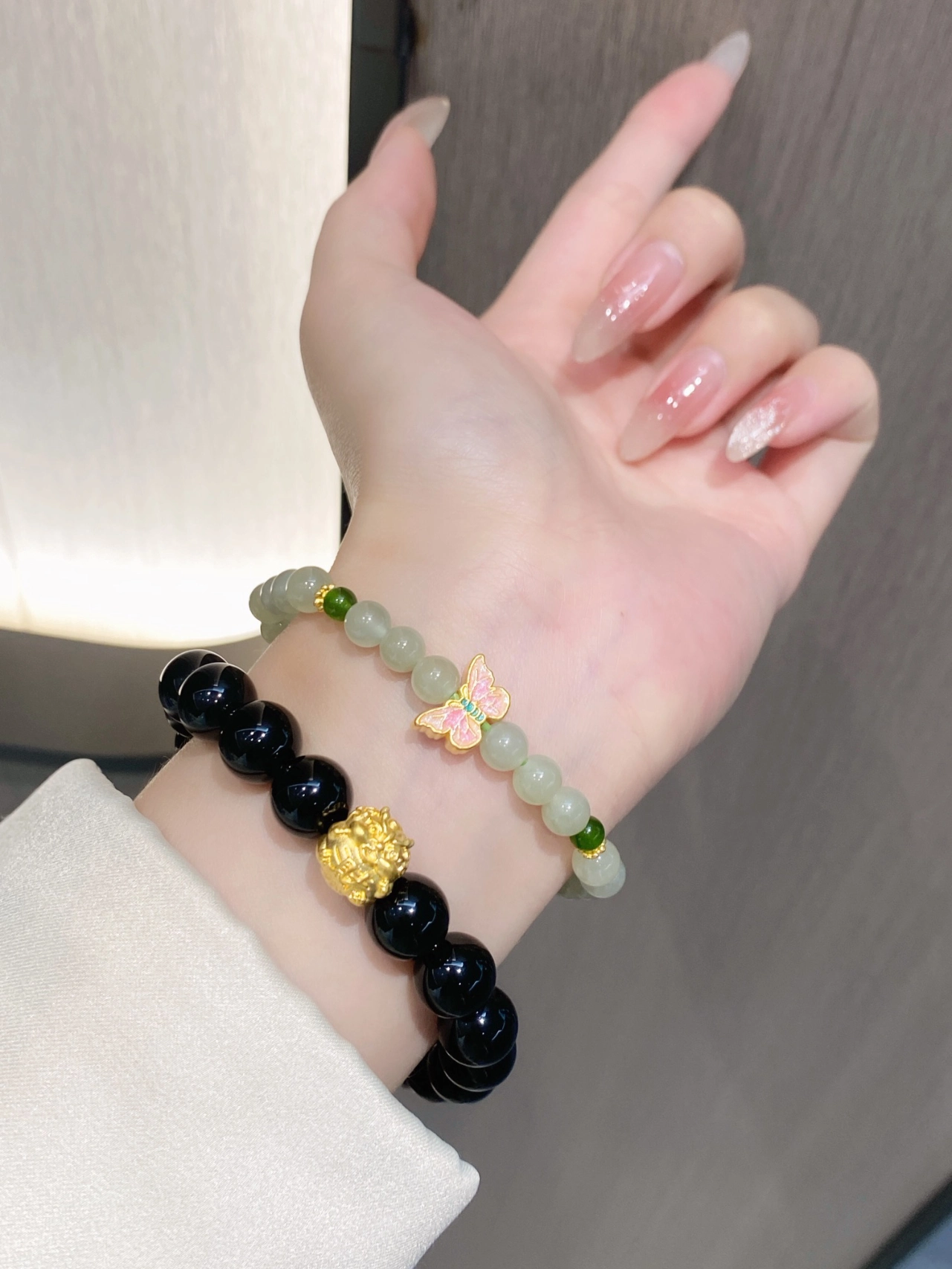 足金招财金蟾手串·招财蝴蝶手串