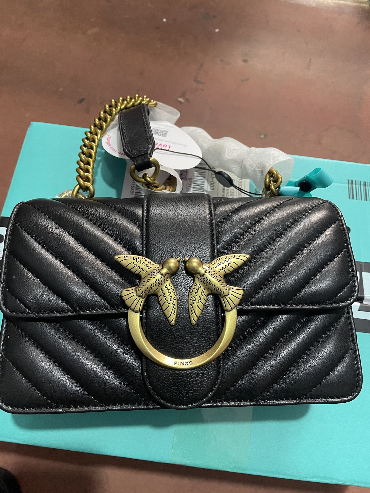 custom review-PINKO Puff Овчина с коровьей кожей Сумка через плечо Маленькая Женская Черная