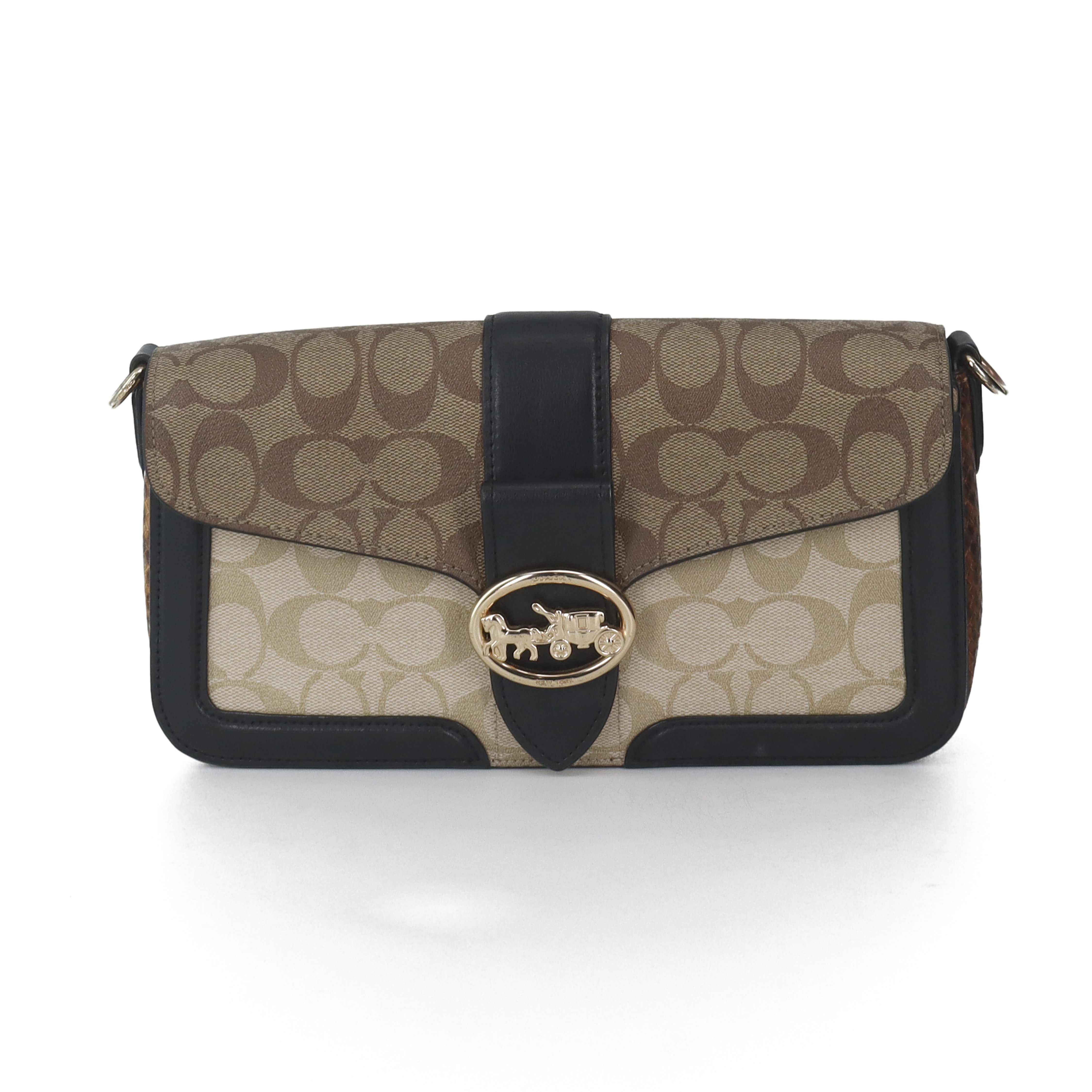 coach蔻驰 georgie 27 时尚徽标logo 涂层帆布拼光滑皮革拼蛇纹压纹