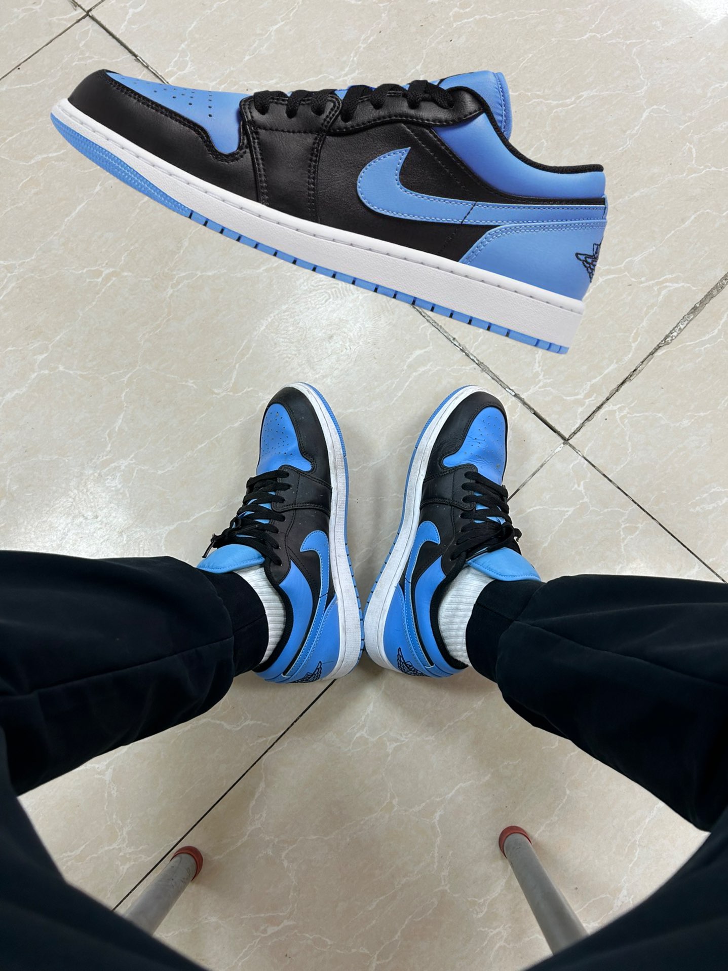 custom review-Jordan Air Jordan 1 Low 'Университетский синий' Низкий топ Винтажные баскетбольные кроссовки Мужской Черный Синий