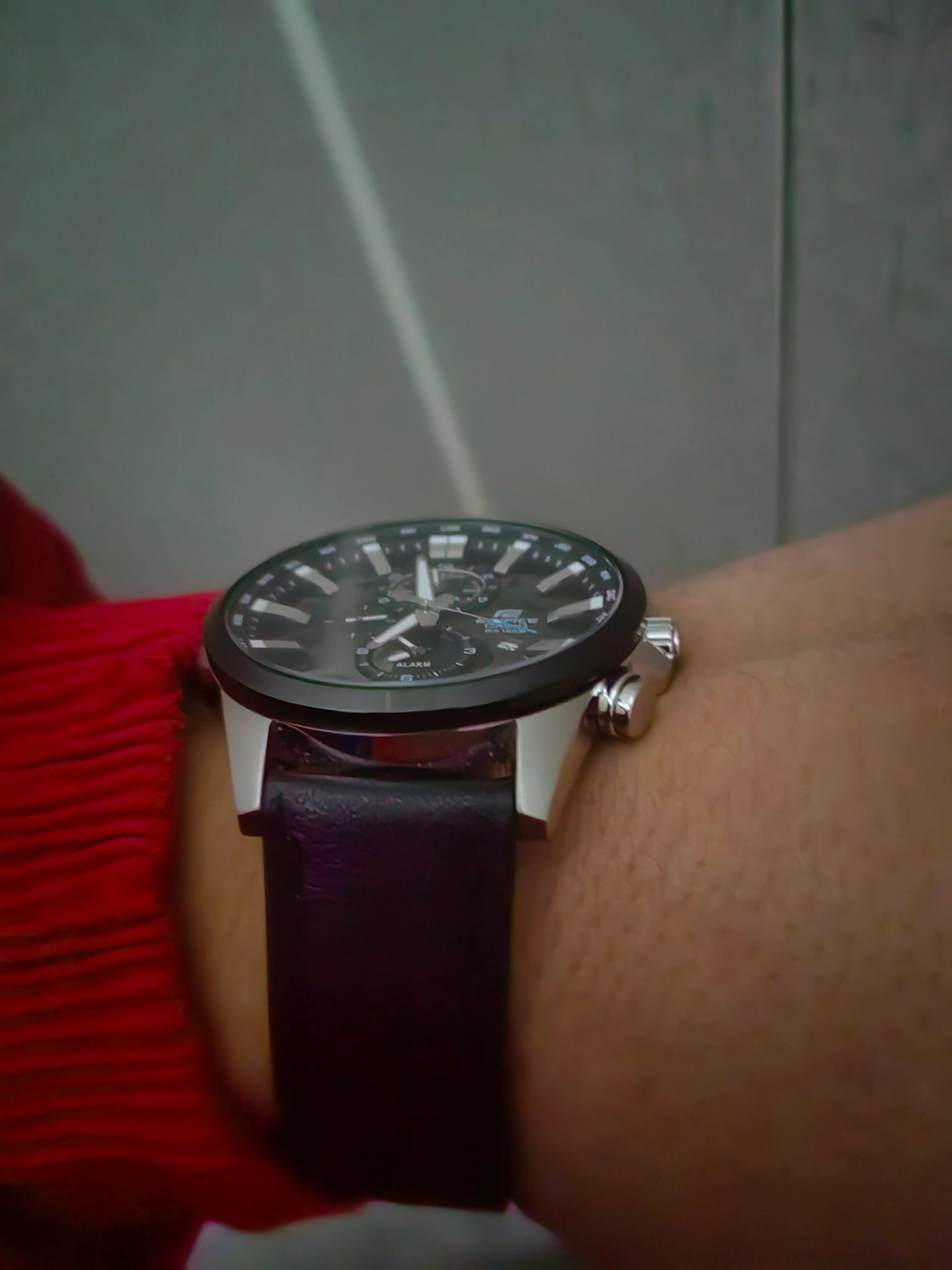 custom review-CASIO EDIFICE Кварцевый механизм натуральная кожа ремешок часы для мужчин черный циферблат