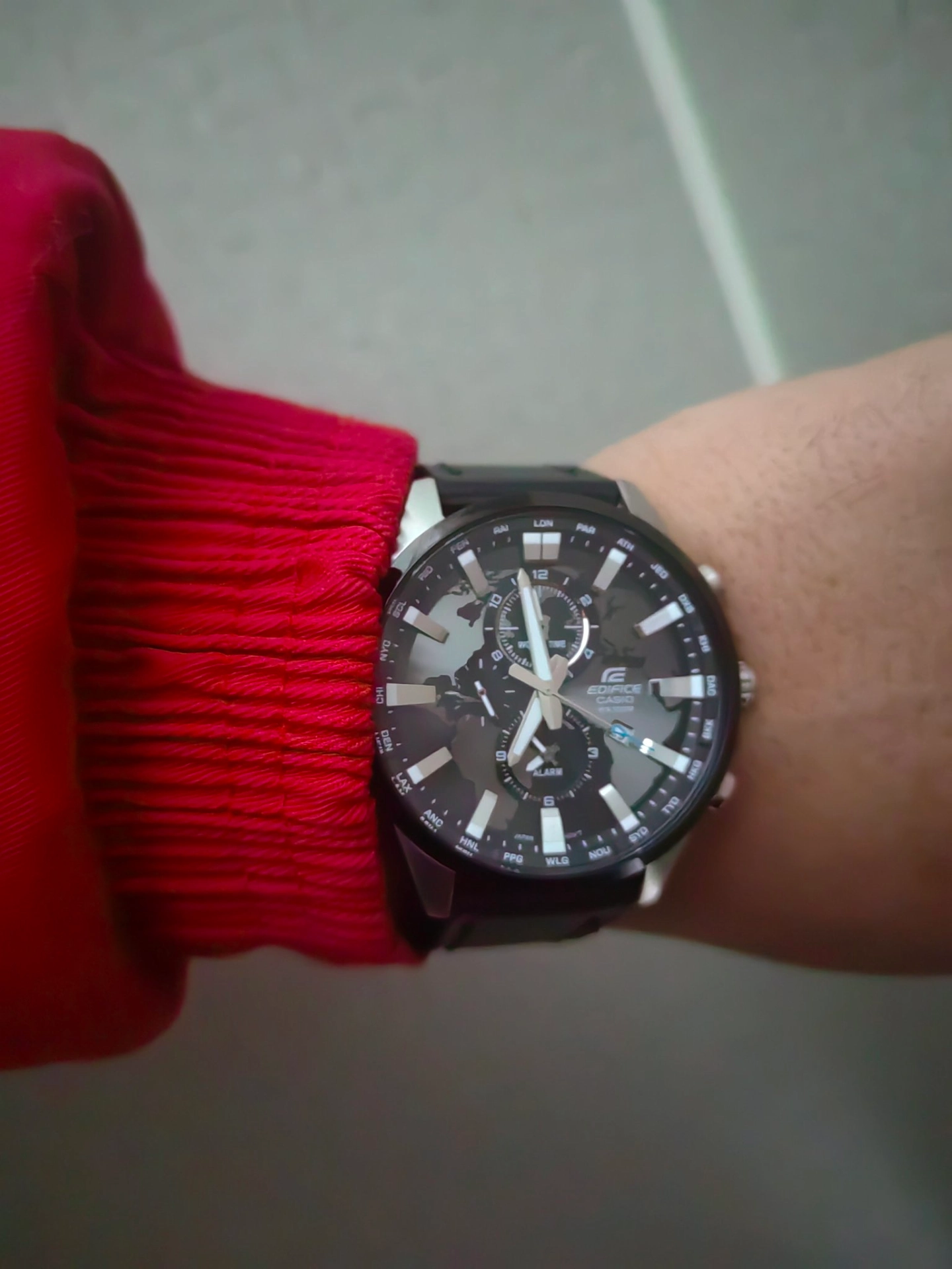 custom review-CASIO EDIFICE Кварцевый механизм натуральная кожа ремешок часы для мужчин черный циферблат