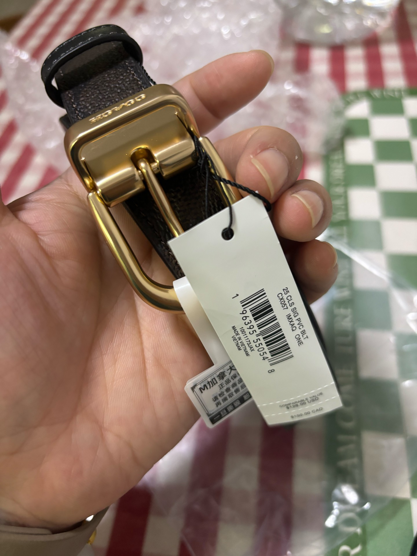 coach蔻驰 logo装饰平滑扣 牛皮 皮带 女款 棕色 宽2.5cm