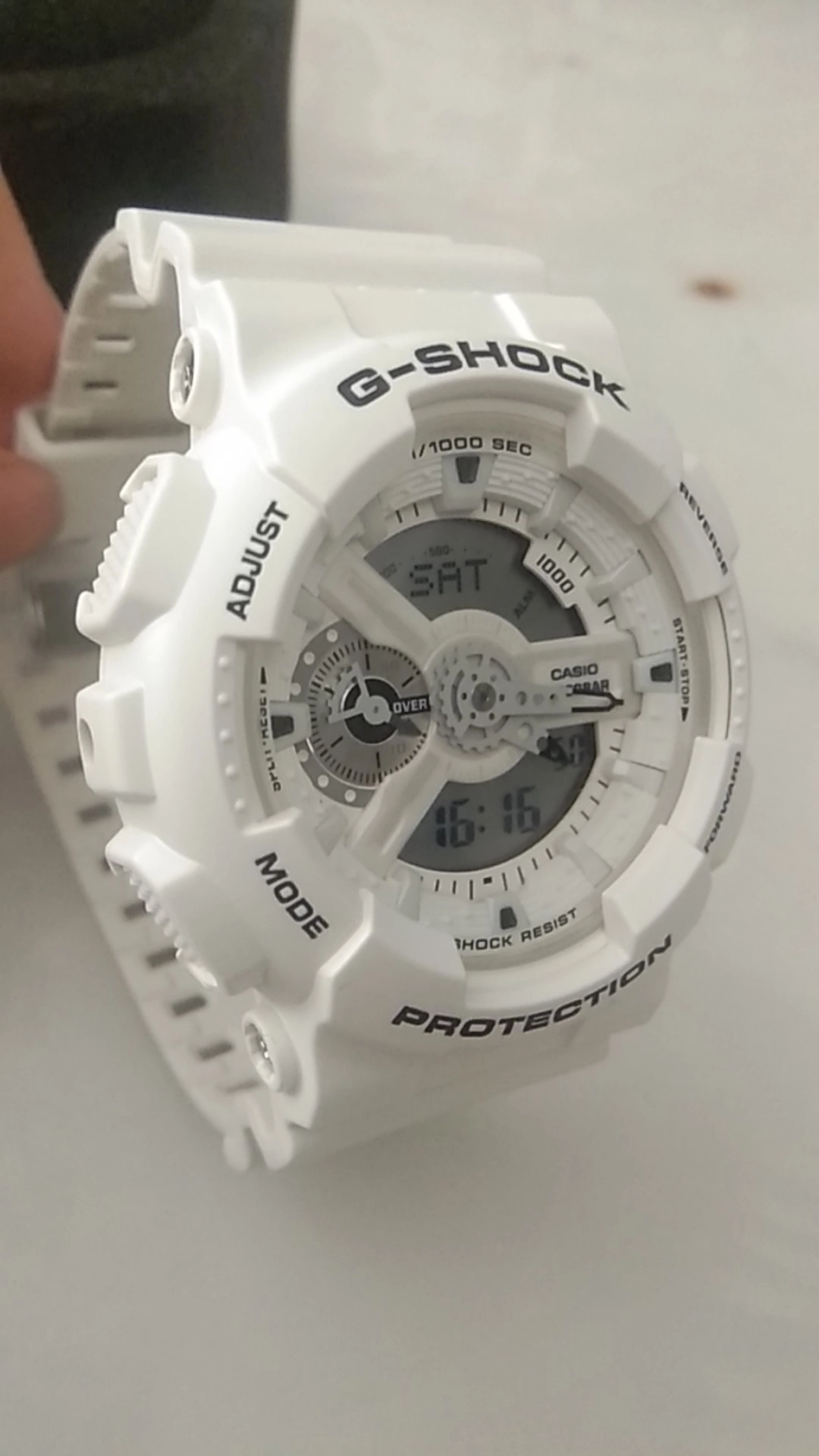 custom review-G Shock Пляжная Тема Кварцевый Механизм Смольный Ремешок Часы МЕЧЕТНЫЕ ЧАСЫ Белый Циферблат