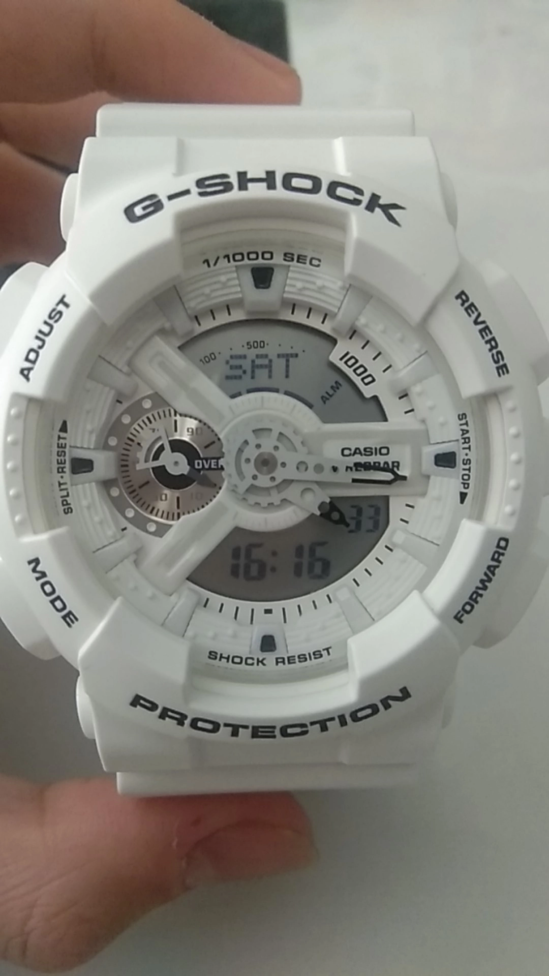 custom review-G Shock Пляжная Тема Кварцевый Механизм Смольный Ремешок Часы МЕЧЕТНЫЕ ЧАСЫ Белый Циферблат