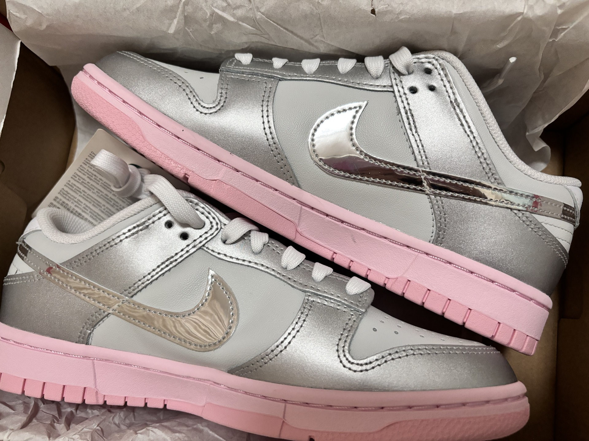 custom review-Nike Dunk Low Топ Скейтборд Кроссовки Женские Серебряные