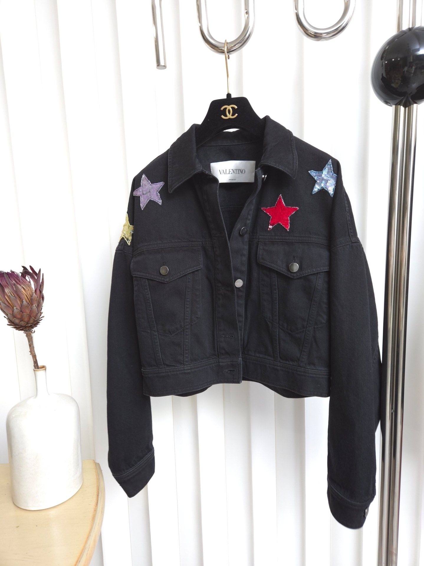 valentino/华伦天奴 星星亮片黑色牛仔外套