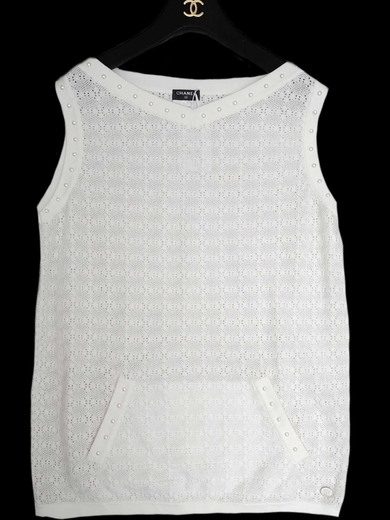 chanel/香奈儿❤️ 经典珍珠无袖针织背心 白色