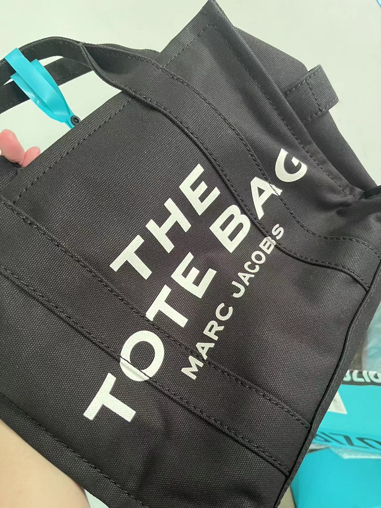 custom review-MARC JACOBS Тоут Хлопок Canvas Сумка для покупок Сумка через плечо Сумка среднего размера Женская Черная