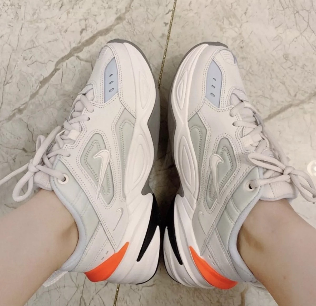 custom review-Nike M2K Tekno Low Топ Толстоподошвенные кроссовки Женские Белые Апельсиновые