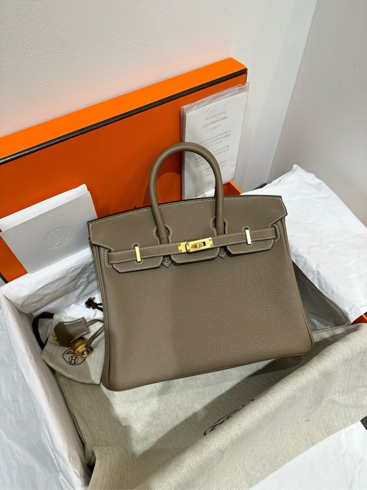 hermes爱马仕 bk25 birkin25大象灰金扣 u刻