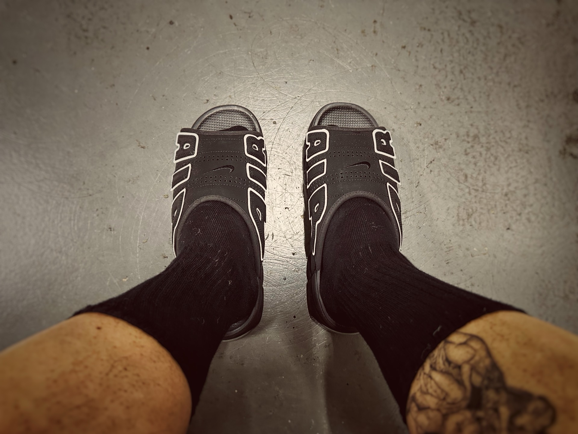 custom review-Nike Air More Uptempo Slip Resistant Abrasion Resistant Слипоны Мужской Черный