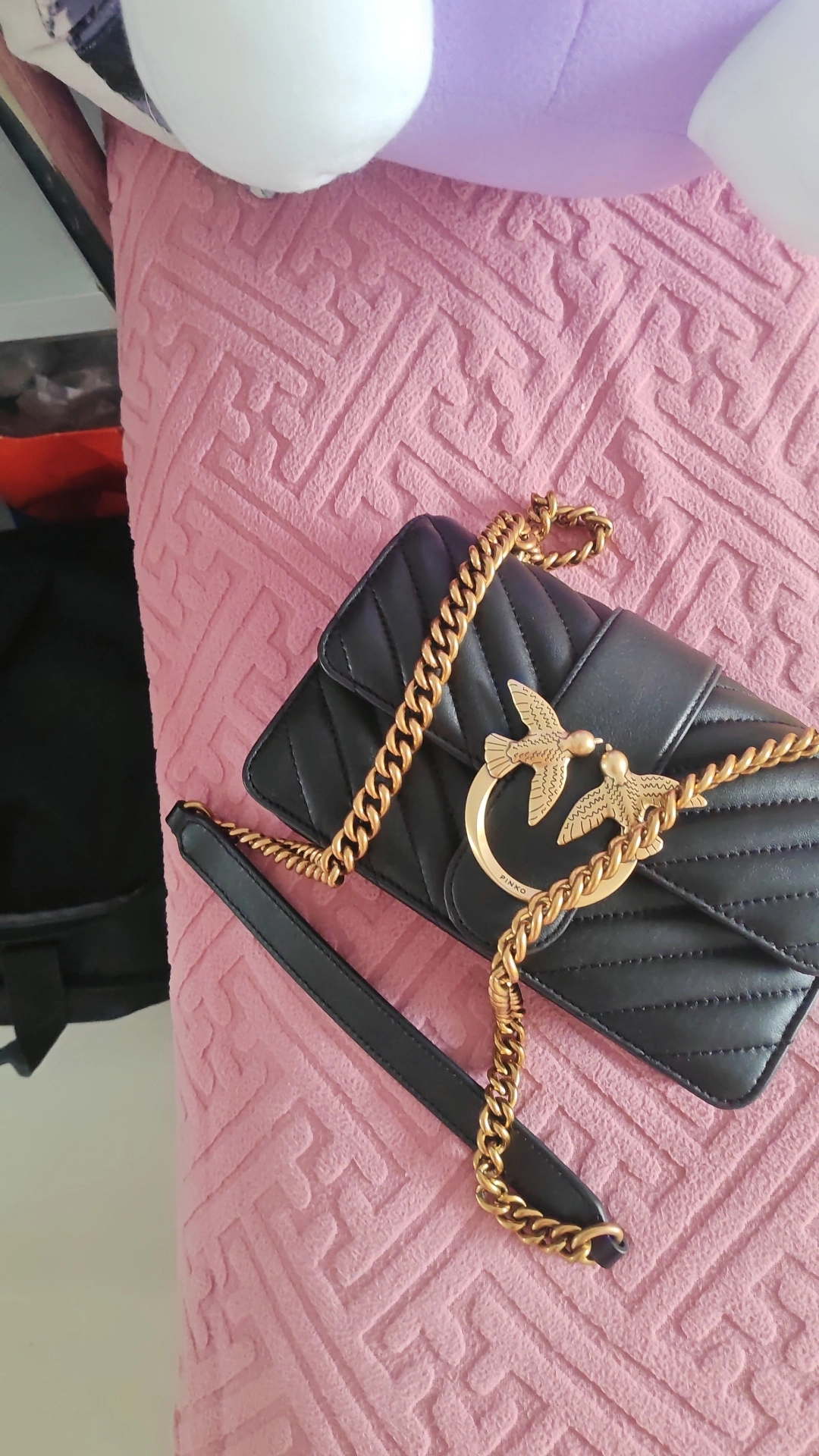 custom review-PINKO Puff Овчина с коровьей кожей Сумка через плечо Маленькая Женская Черная