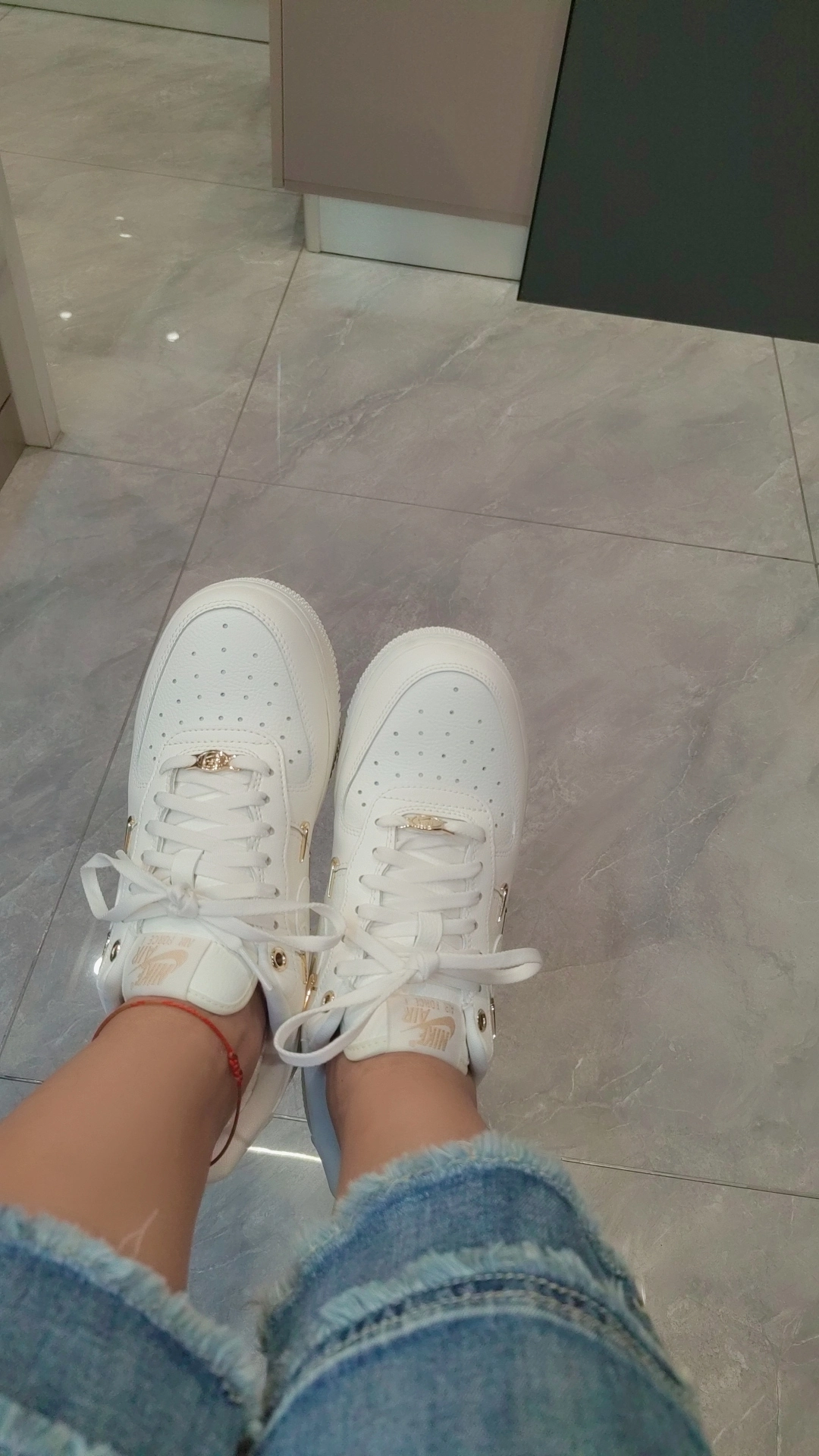 custom review-Nike Air Force 1 Low 'White Mini Gold Swooshes' Women's