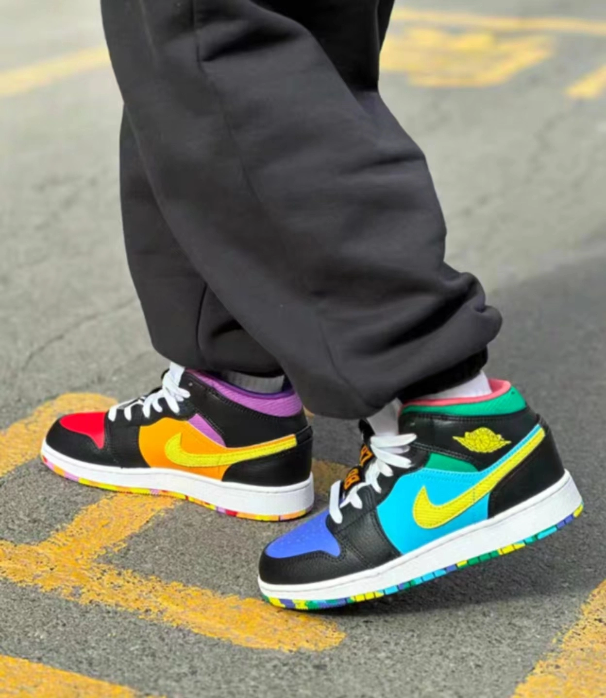 custom review-Jordan Air Jordan 1 MID Противоскользящие Устойчивые к истиранию MID Топ Детские Баскетбольные кроссовки