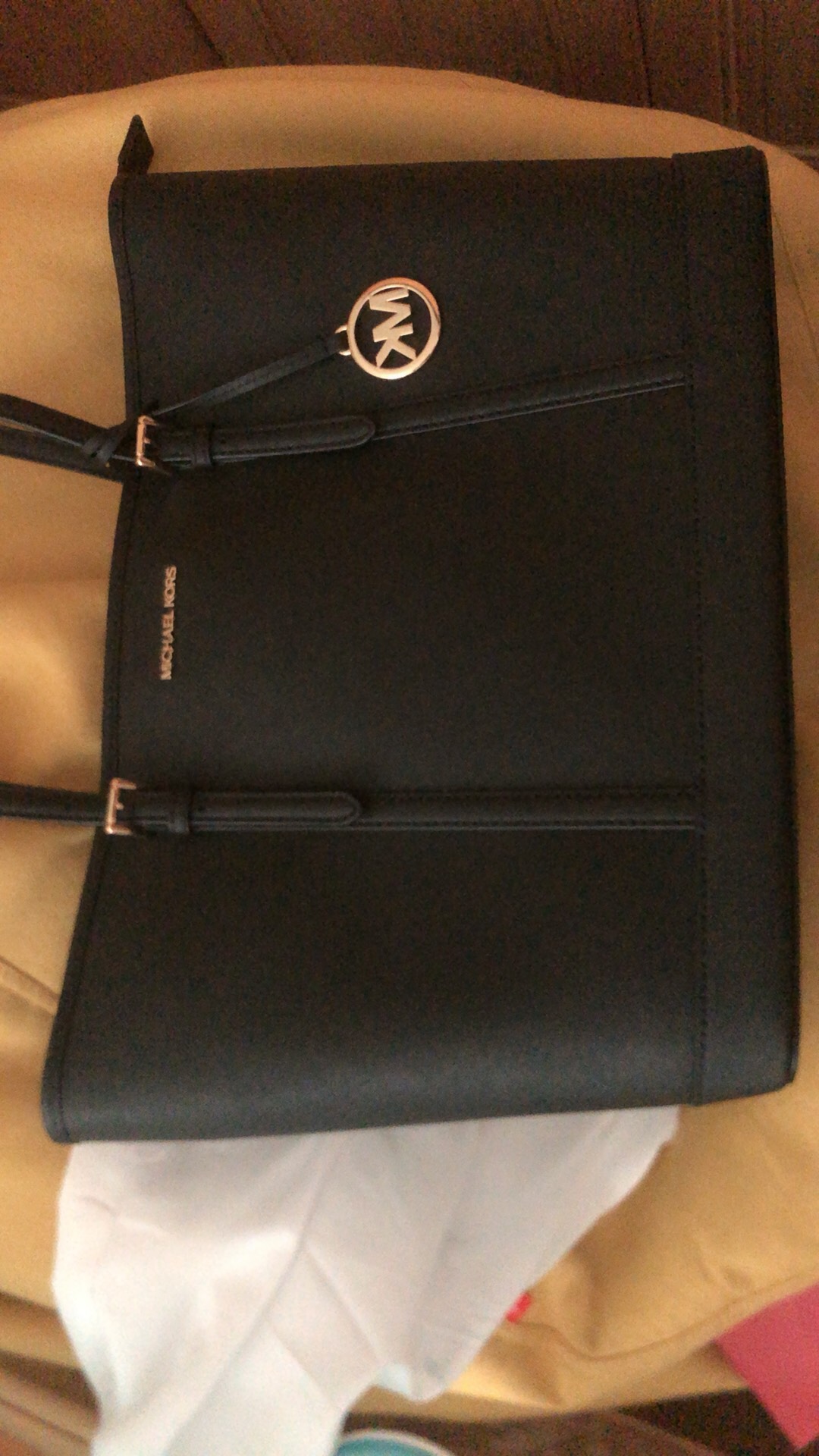 custom review-MICHAEL KORS Jet SetJet Набор Путешествие Коровья кожа Тоут Сумка Сумка для покупок Сумка на плечо Большая Женская Черная