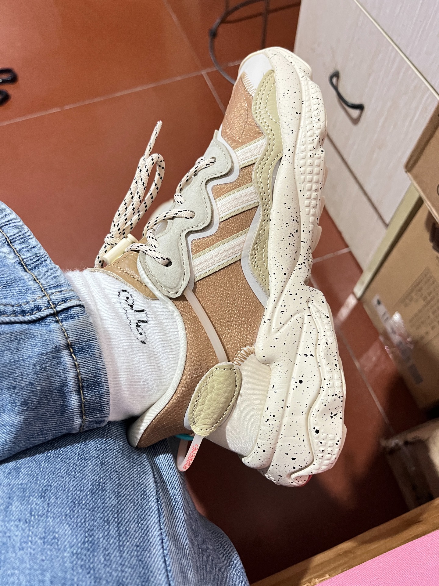 custom review-Adidas Originals Ozweego Низ Прочный Устойчивый к истиранию Низкий Топ Повседневный Унисекс Коричневый