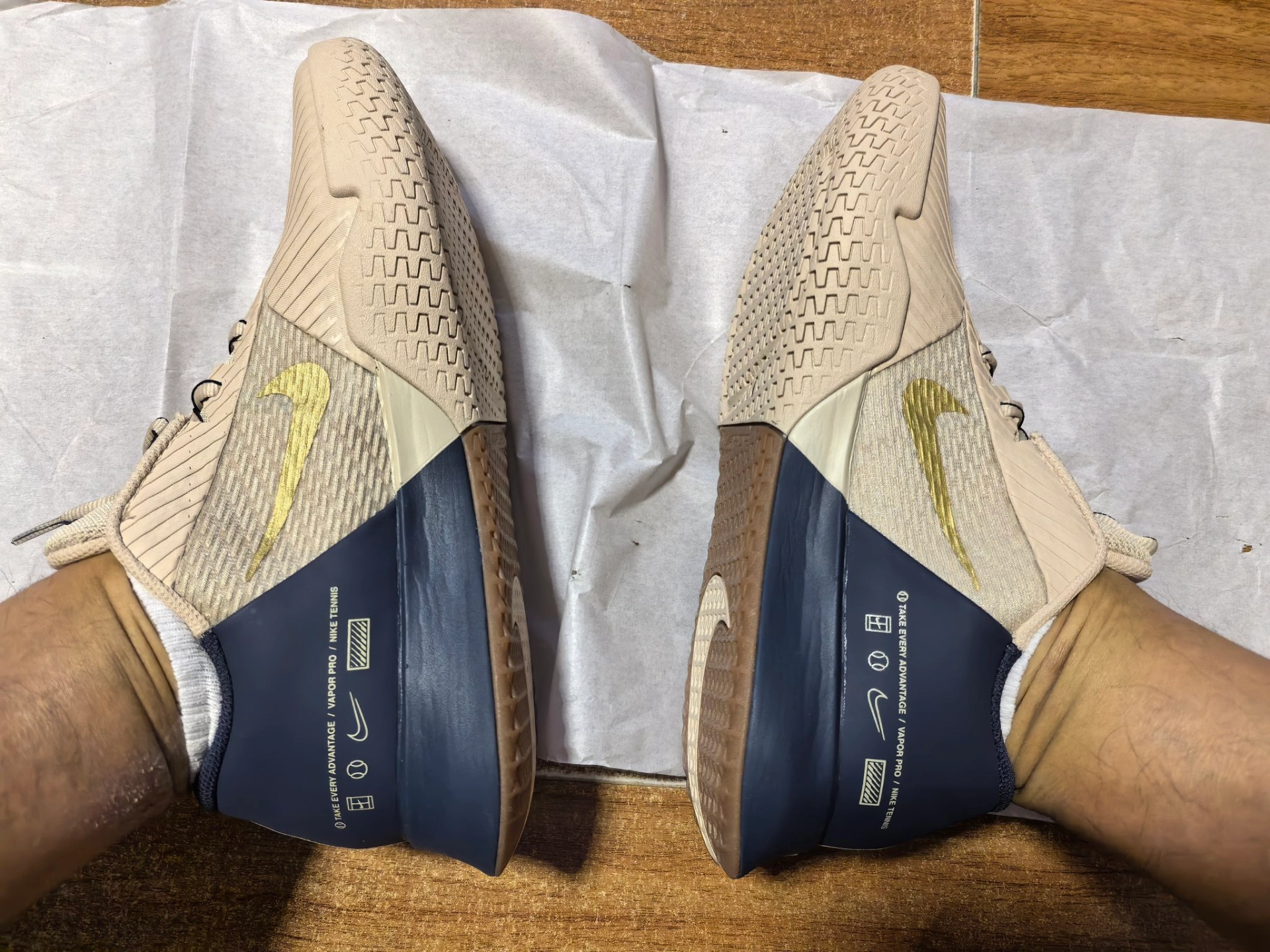 custom review-Nike Air Zoom Vapor Pro 2 Теннисные кроссовки Низкий топ Песочный Flow/Металл Золотой Грозовой синий Мужской