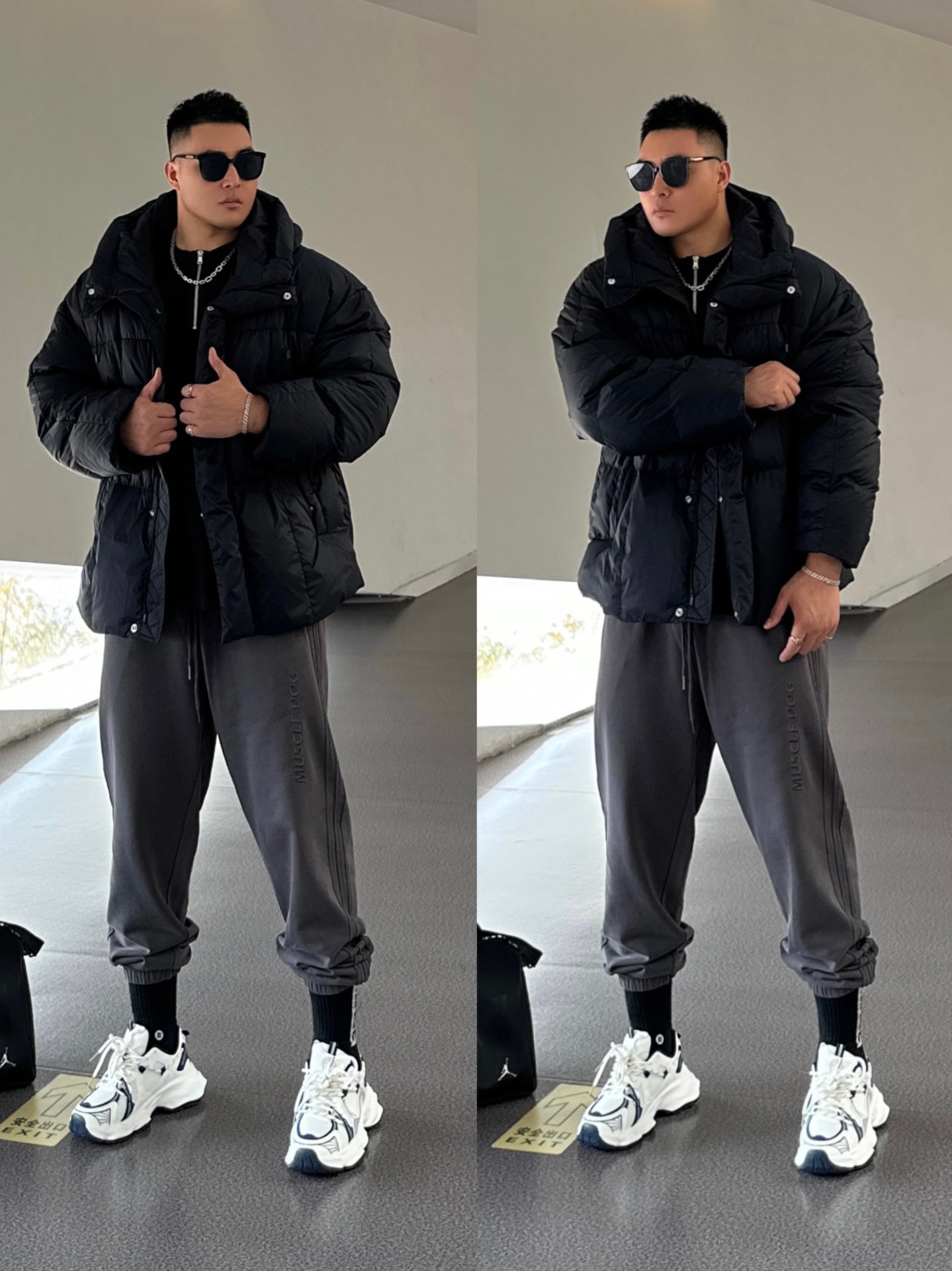 ootd|⚫️🥷高壮男生冬季羽绒服穿搭|复古运动风
