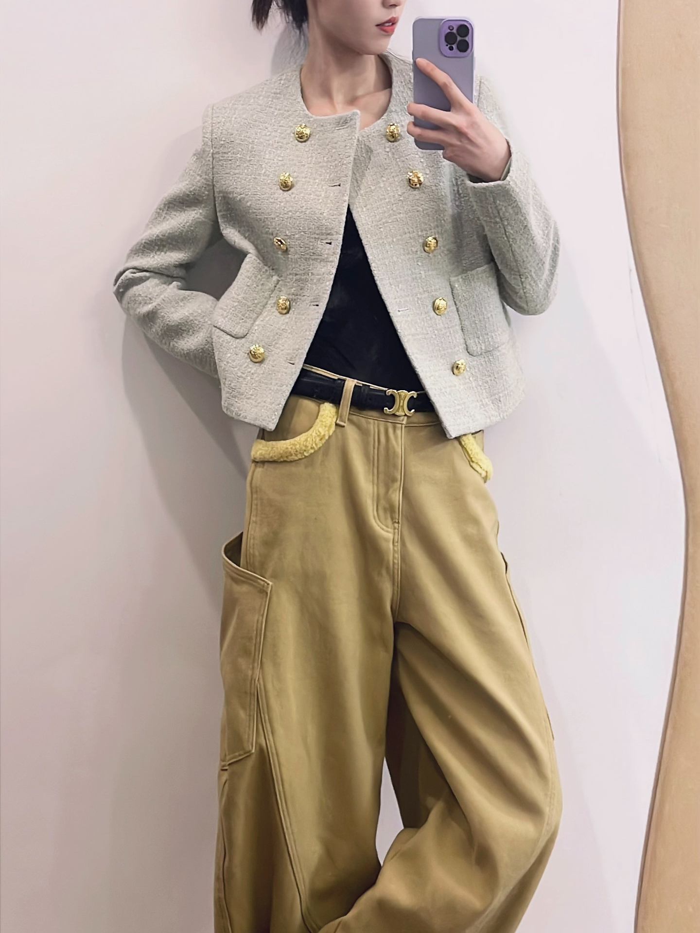 celine 湖绿色金扣夹克