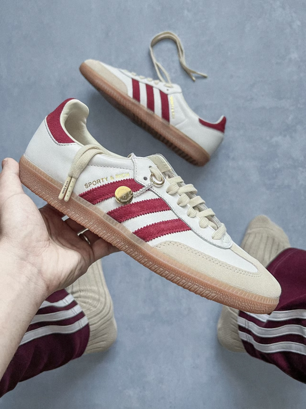 custom review-SPORTY RICH x adidas originals Samba Устойчивые к истиранию низкие скейтбординговые кроссовки унисекс Белый Красный