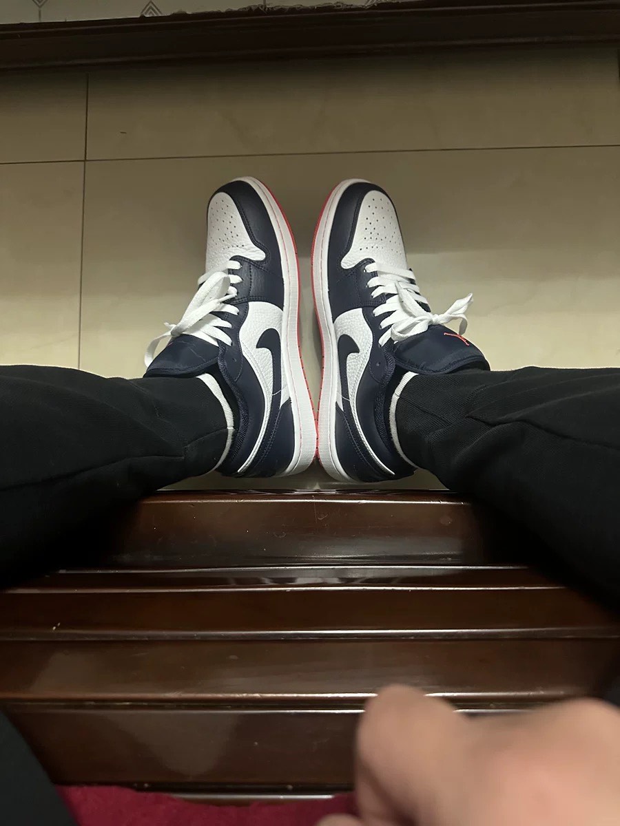 custom review-Jordan Air Jordan 1 Slip-Resistant Low Top Винтажные Баскетбольные Кроссовки Мужские Белый Синий