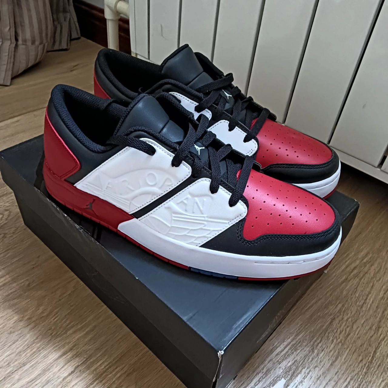 custom review-Джордан Nu Retro 1 Low Топ Винтажные Баскетбольные Кроссовки Мужские Черный Белый Красный