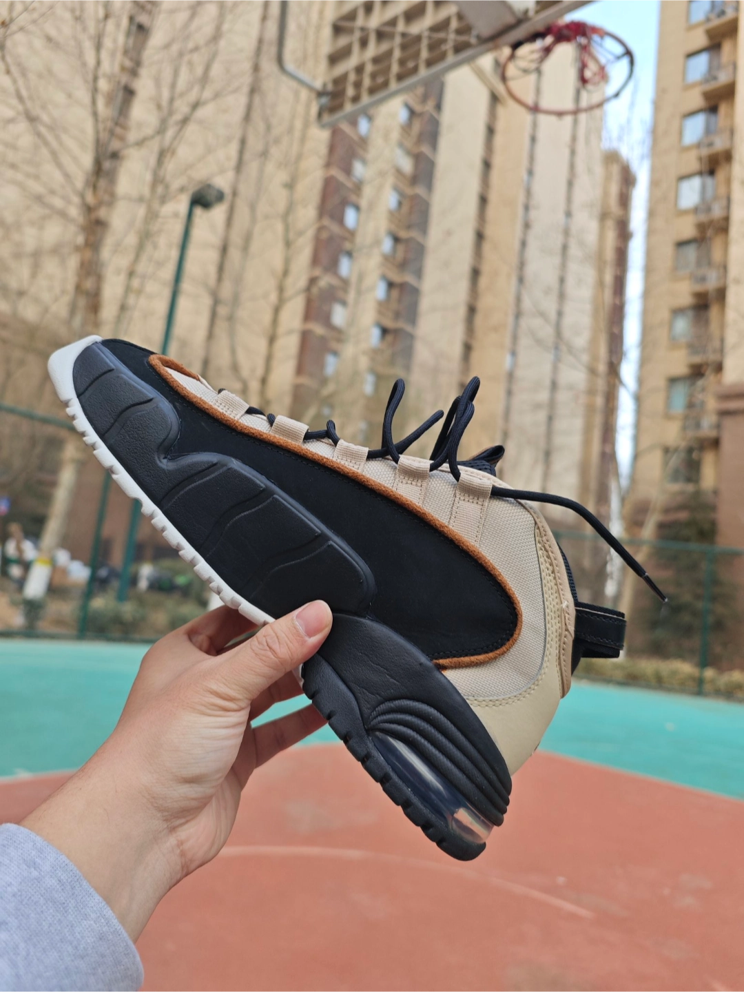 custom review-Nike Air Max Penny MID Топ Винтажные баскетбольные кроссовки Мужской Черный Коричневый