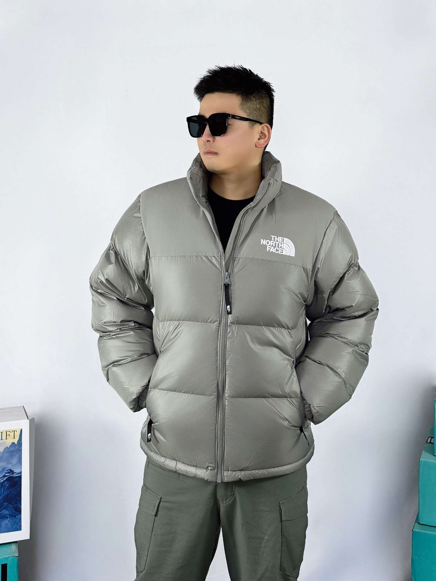 custom review-THE NORTH FACE Nuptse FW24 Куртки и Пальто Унисекс Серебристо-Серый