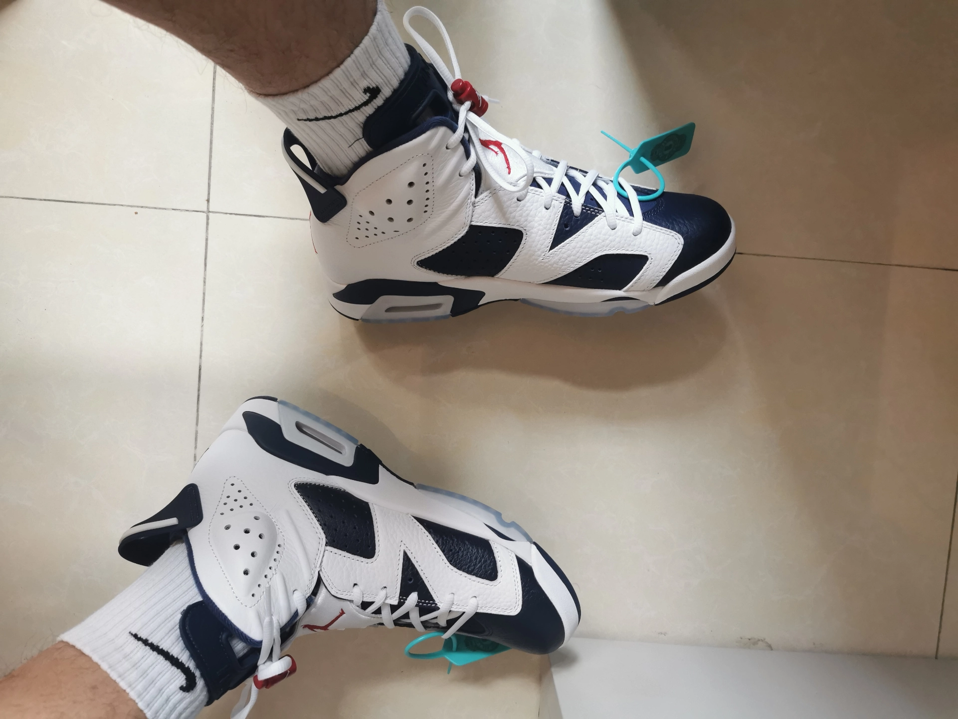 custom review-Jordan Air Jordan 6 'Olympic' High Top Винтажные баскетбольные кроссовки Мужские Белый Синий Выпуск 2024 года